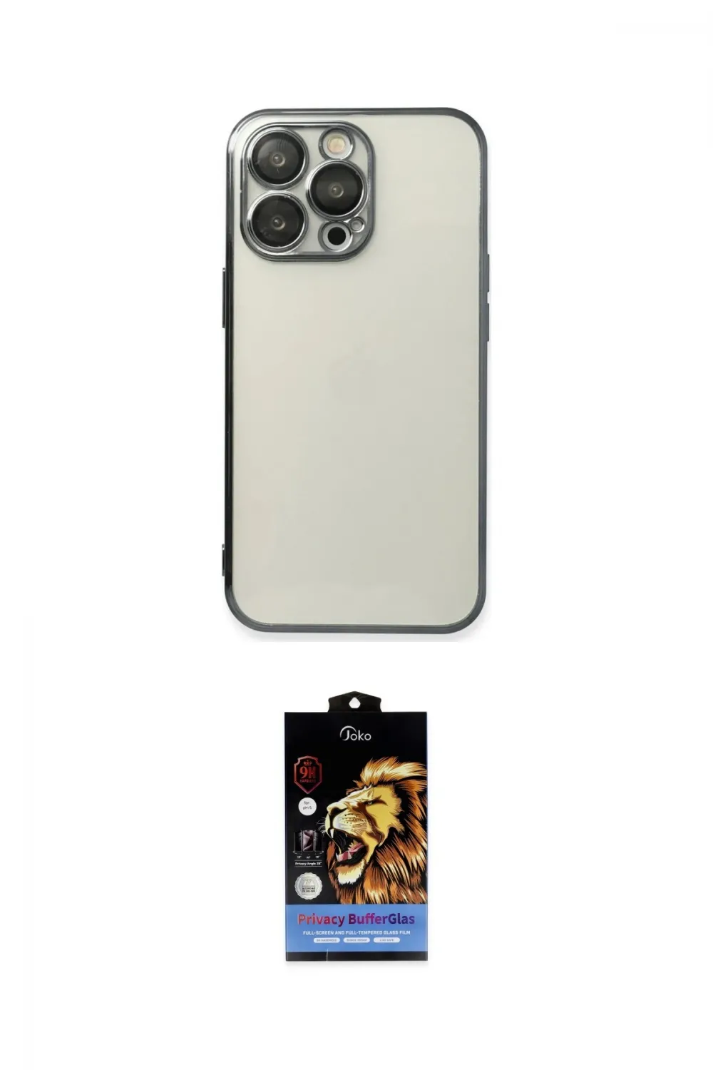 ieg™ iPhone 14 Pro Max Kılıf Vadi Minimal - Siyah Buffer Hayalet Cam Ekran Koruyucu