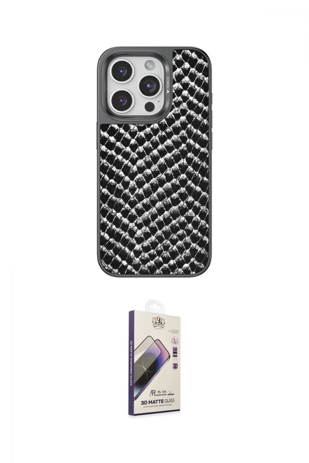ieg™ iPhone 14 Pro Max Kılıf Vadi Özel Seri - Siyah Bilvis 3D Mat Cam Ekran Koruyucu