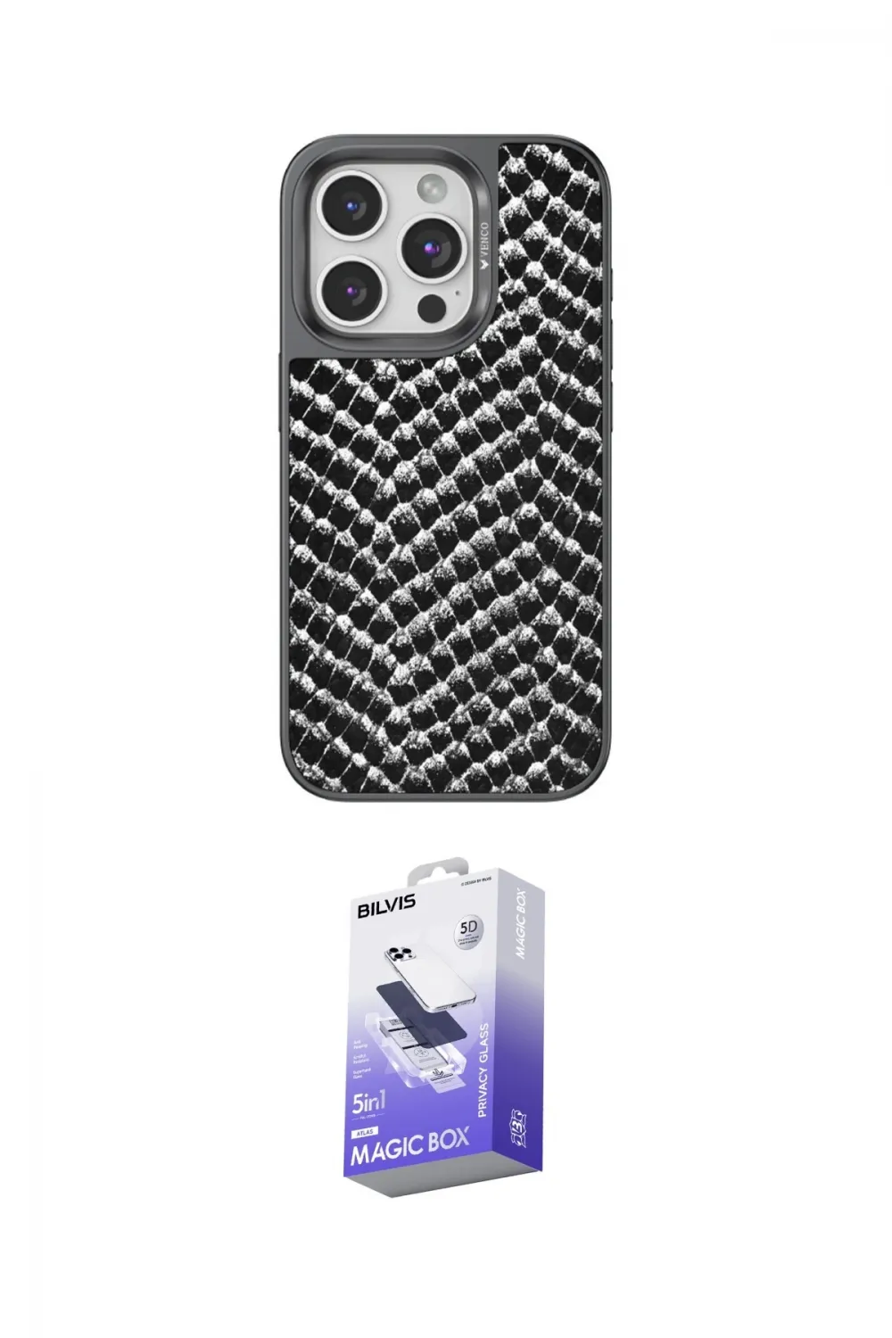 ieg™ iPhone 14 Pro Max Kılıf Vadi Özel Seri - Siyah Bilvis 5in1 5D Magic Hayalet Cam Ekran Koruyucu