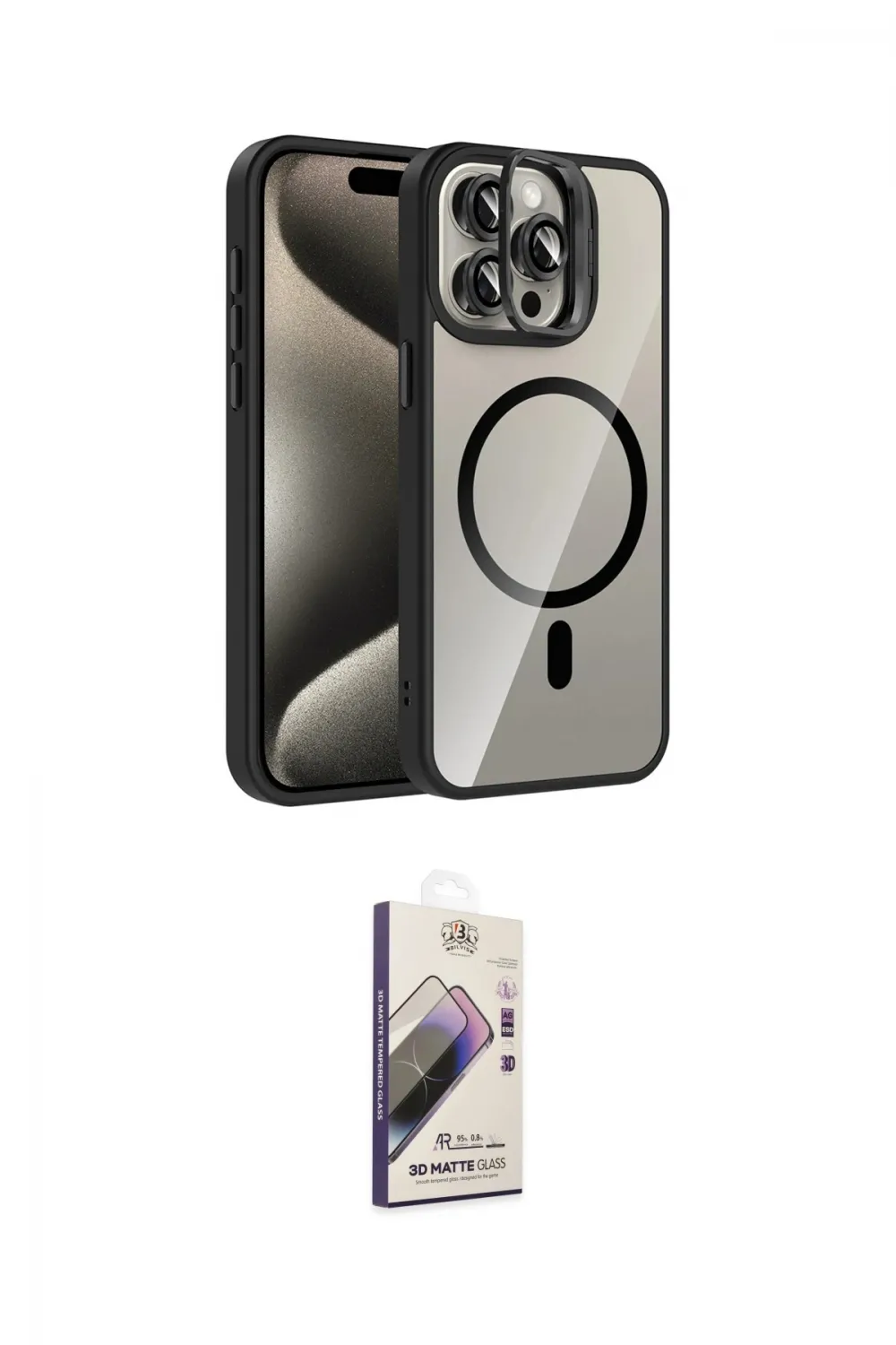 ieg™ iPhone 14 Pro Max Kılıf Yadigar Asil Koleksiyonu - Siyah Bilvis 3D Mat Cam Ekran Koruyucu