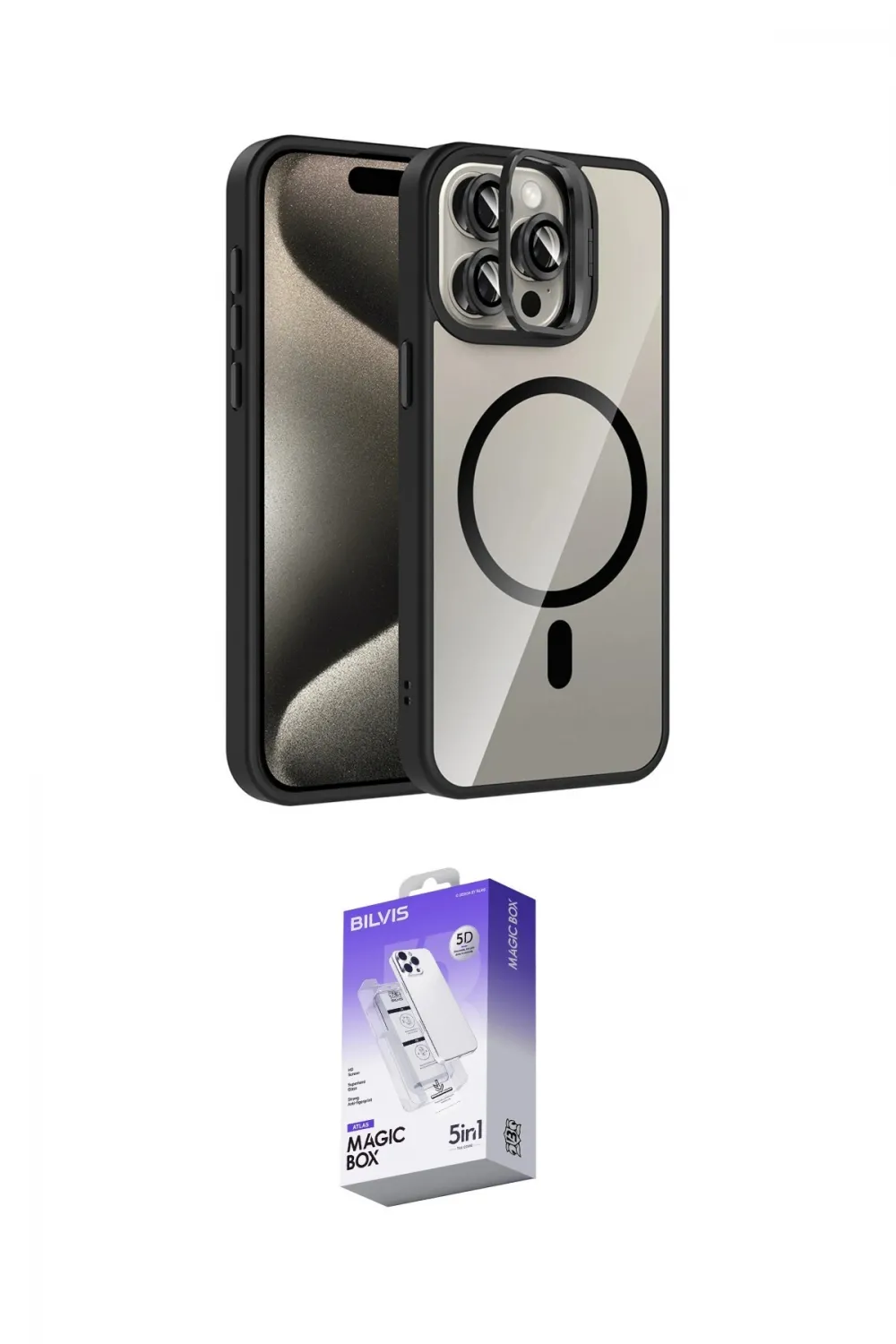 ieg™ iPhone 14 Pro Max Kılıf Yadigar Asil Koleksiyonu - Siyah Bilvis 5in1 3D Magic Cam Ekran Koruyucu