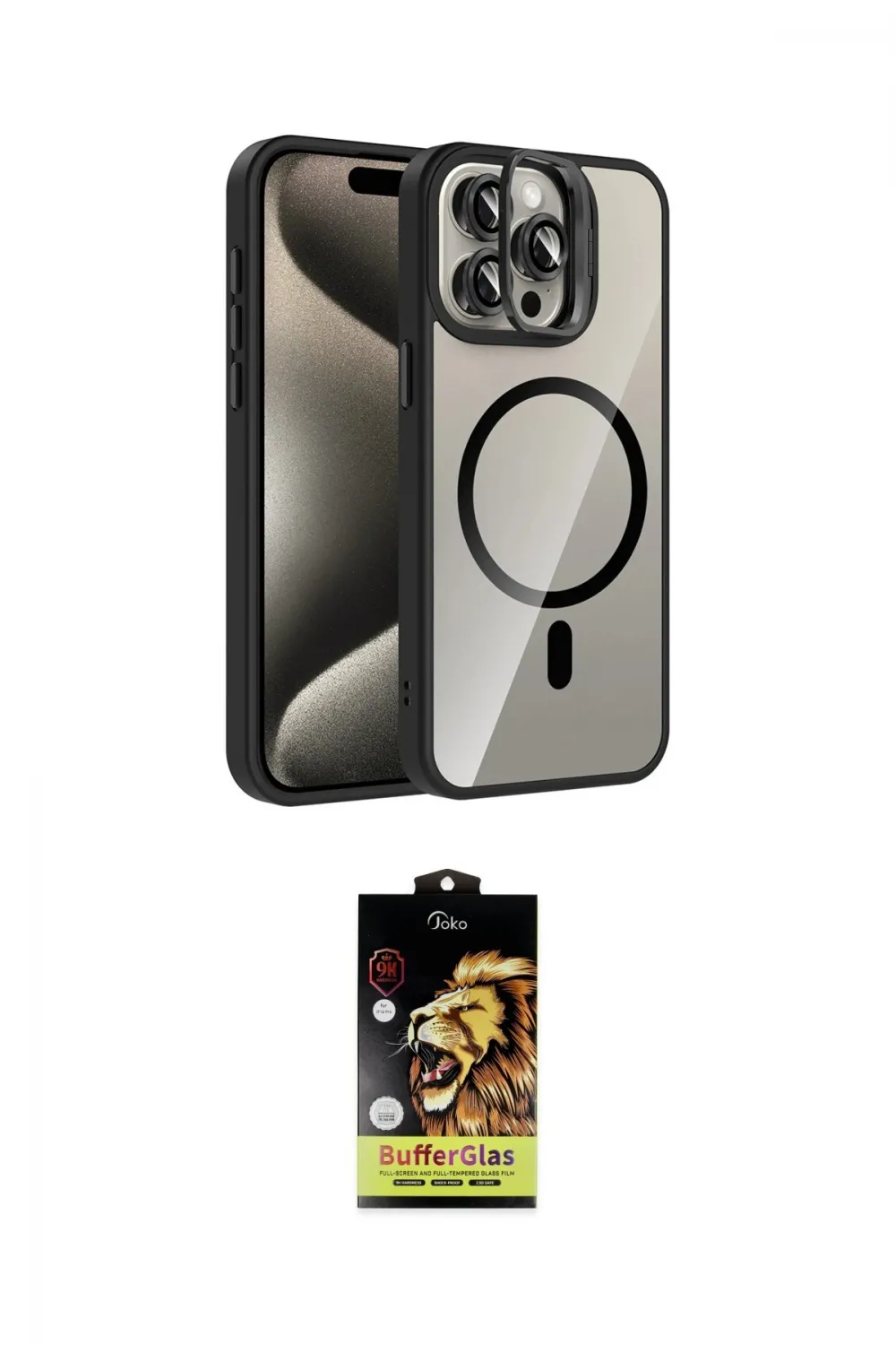 ieg™ iPhone 14 Pro Max Kılıf Yadigar Asil Koleksiyonu - Siyah Buffer Cam Ekran Koruyucu