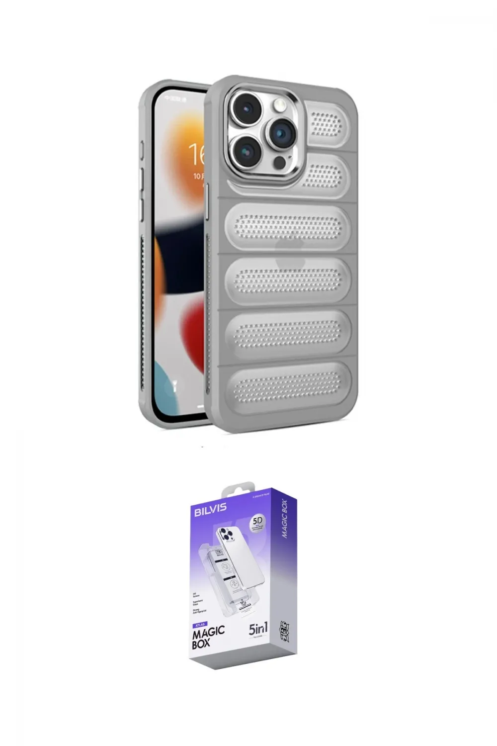 ieg™ iPhone 14 Pro Max Kılıf Yadigar Doku Özel Seri - Siyah Bilvis 5in1 3D Magic Cam Ekran Koruyucu