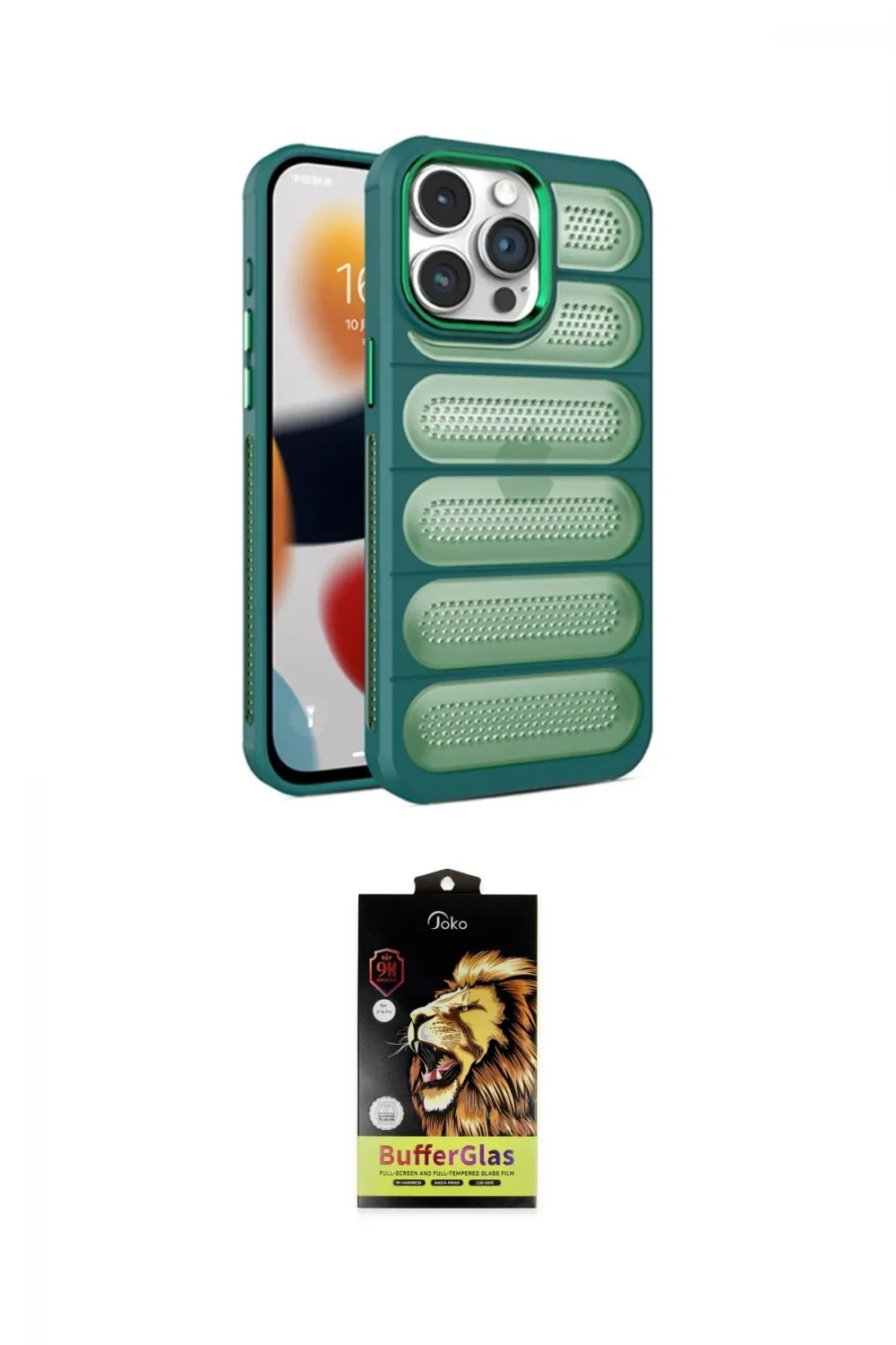ieg™ iPhone 14 Pro Max Kılıf Yadigar Doku Özel Seri - Siyah Buffer Cam Ekran Koruyucu