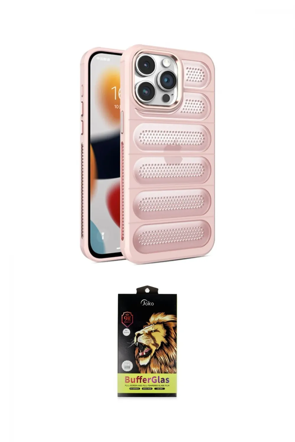 ieg™ iPhone 14 Pro Max Kılıf Yadigar Doku Özel Seri - Siyah Buffer Cam Ekran Koruyucu