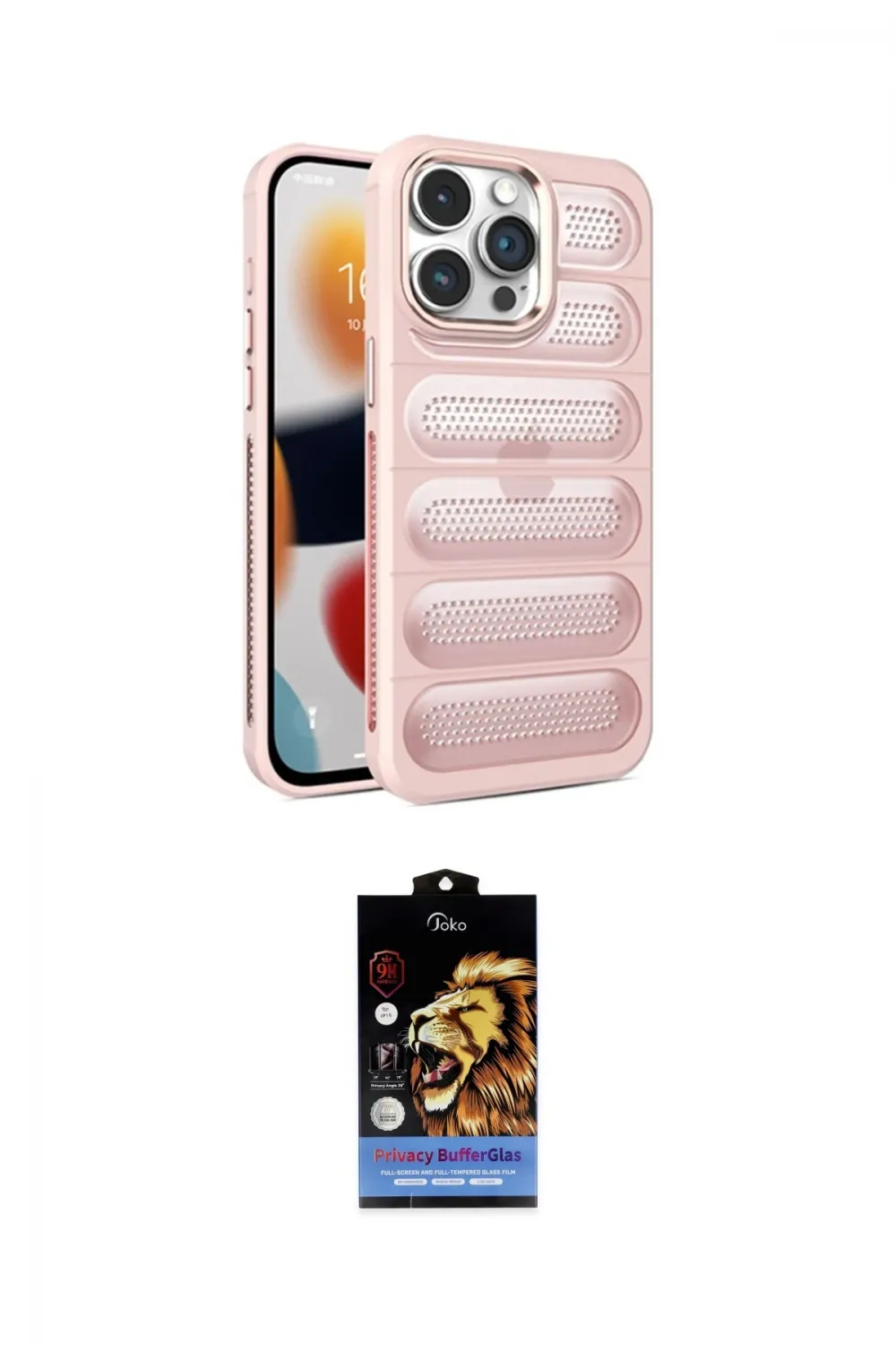 ieg™ iPhone 14 Pro Max Kılıf Yadigar Doku Özel Seri - Siyah Buffer Hayalet Cam Ekran Koruyucu