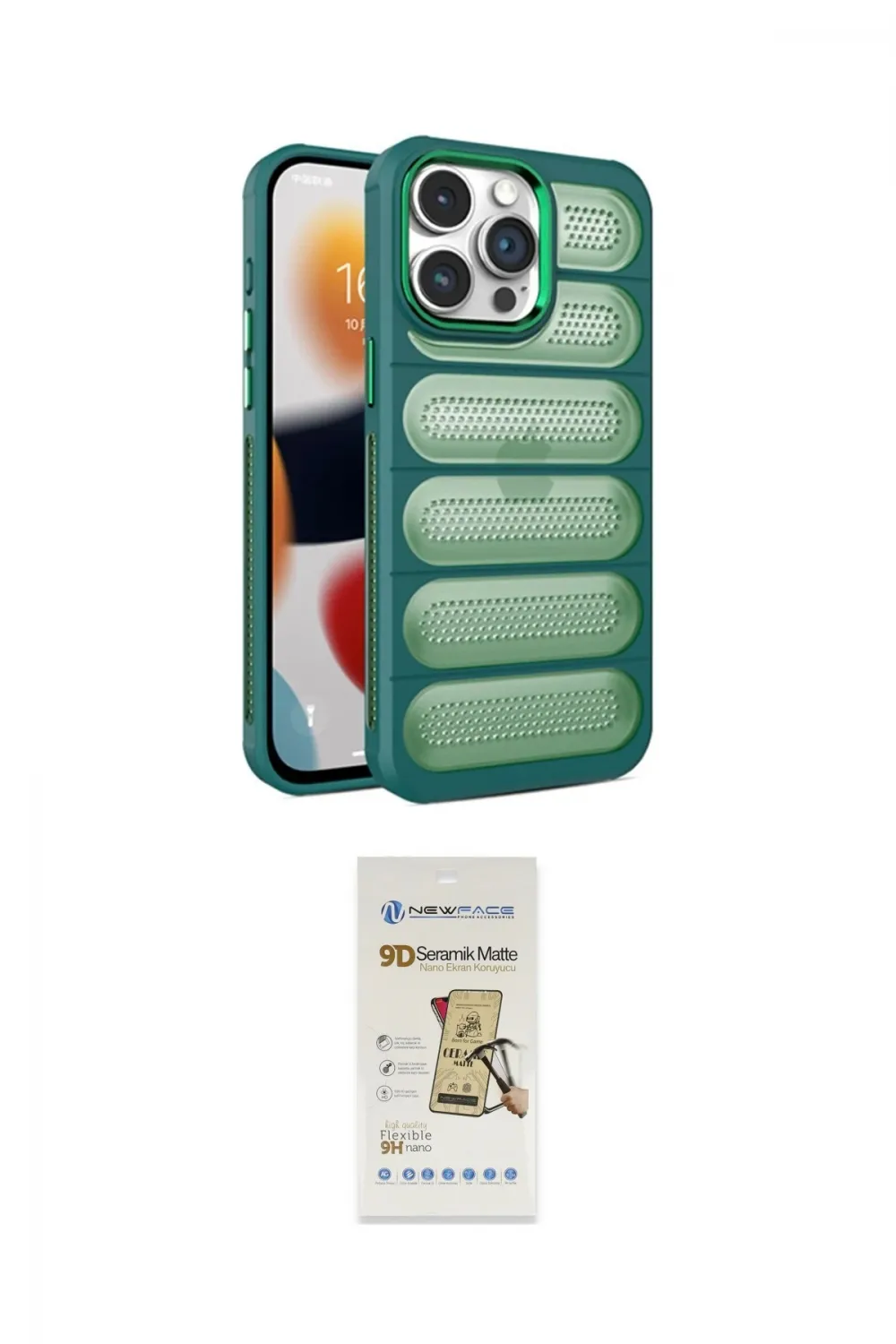 ieg™ iPhone 14 Pro Max Kılıf Yadigar Doku Özel Seri - Siyah Mat Seramik Nano Ekran Koruyucu