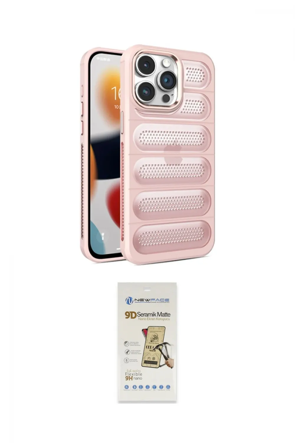 ieg™ iPhone 14 Pro Max Kılıf Yadigar Doku Özel Seri - Siyah Mat Seramik Nano Ekran Koruyucu