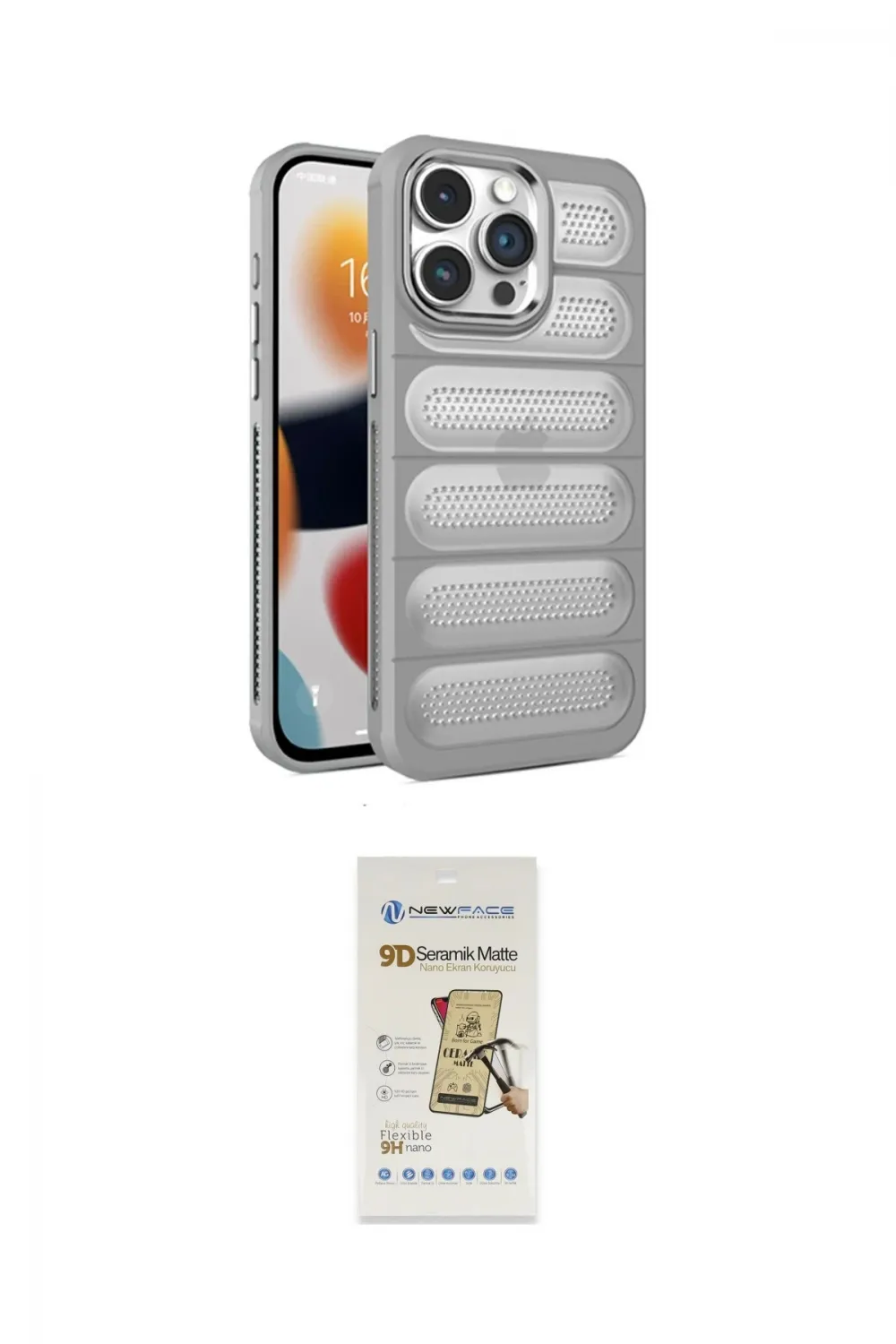 ieg™ iPhone 14 Pro Max Kılıf Yadigar Doku Özel Seri - Siyah Mat Seramik Nano Ekran Koruyucu