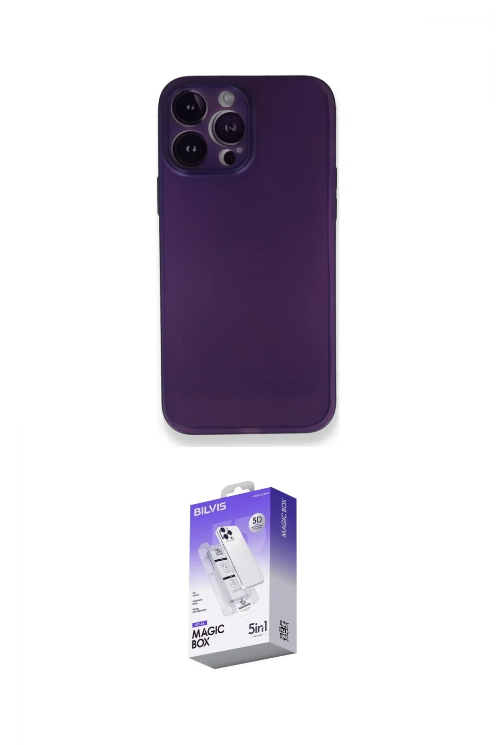 ieg™ iPhone 14 Pro Max Kılıf Yadigar Yansıma Serisi - Siyah Bilvis 5in1 3D Magic Cam Ekran Koruyucu