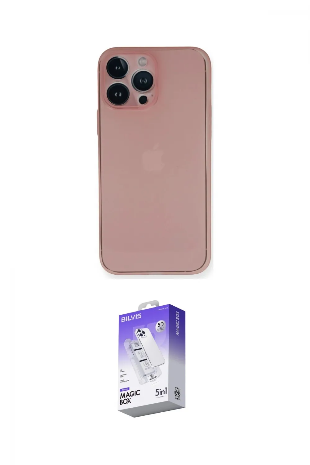 ieg™ iPhone 14 Pro Max Kılıf Yadigar Yansıma Serisi - Siyah Bilvis 5in1 3D Magic Cam Ekran Koruyucu
