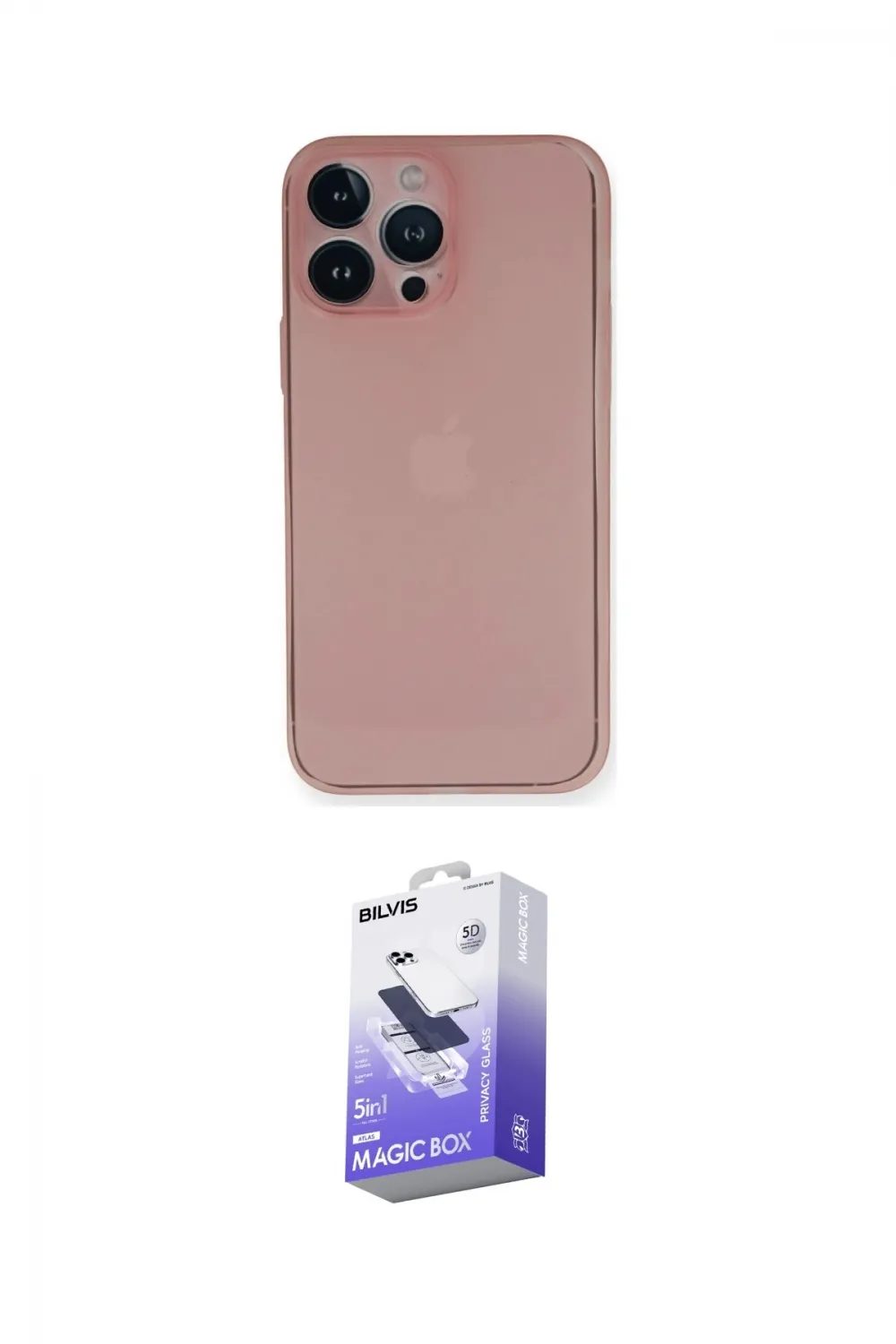 ieg™ iPhone 14 Pro Max Kılıf Yadigar Yansıma Serisi - Siyah Bilvis 5in1 5D Magic Hayalet Cam Ekran Koruyucu