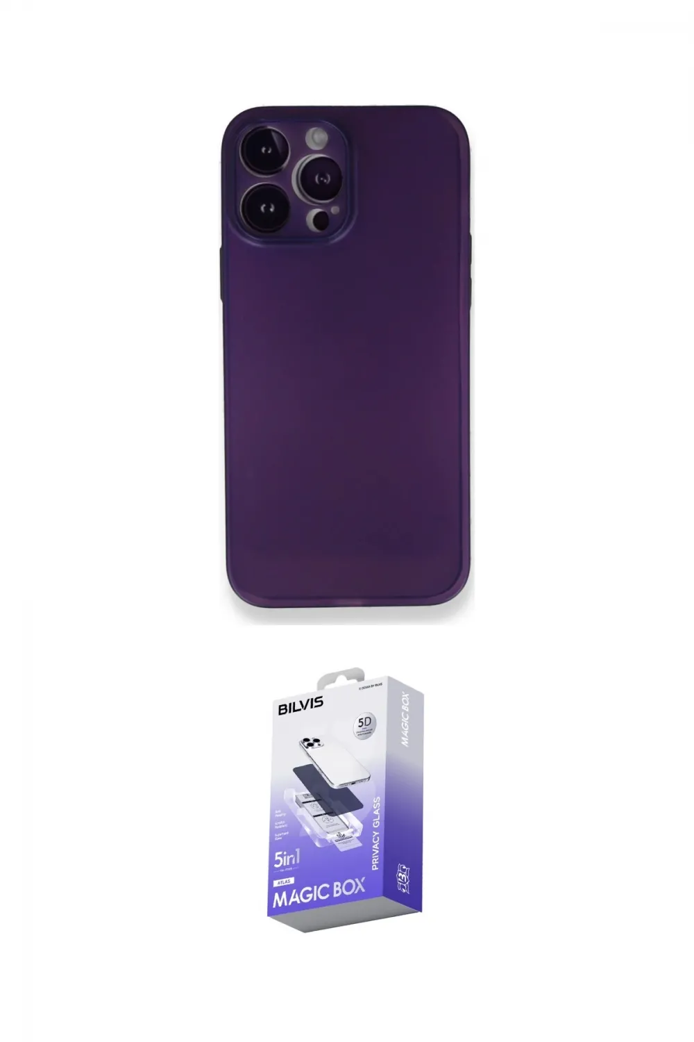 ieg™ iPhone 14 Pro Max Kılıf Yadigar Yansıma Serisi - Siyah Bilvis 5in1 5D Magic Hayalet Cam Ekran Koruyucu