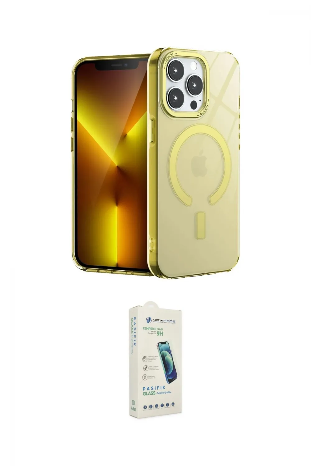 ieg™ iPhone 14 Pro Max Kılıf Yankı Çizgi - Şeffaf Pasifik Cam Ekran Koruyucu