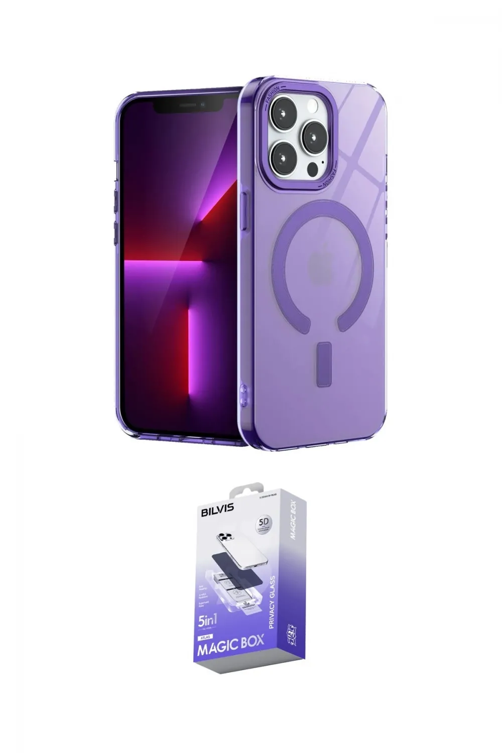 ieg™ iPhone 14 Pro Max Kılıf Yankı Çizgi - Siyah Bilvis 5in1 5D Magic Hayalet Cam Ekran Koruyucu