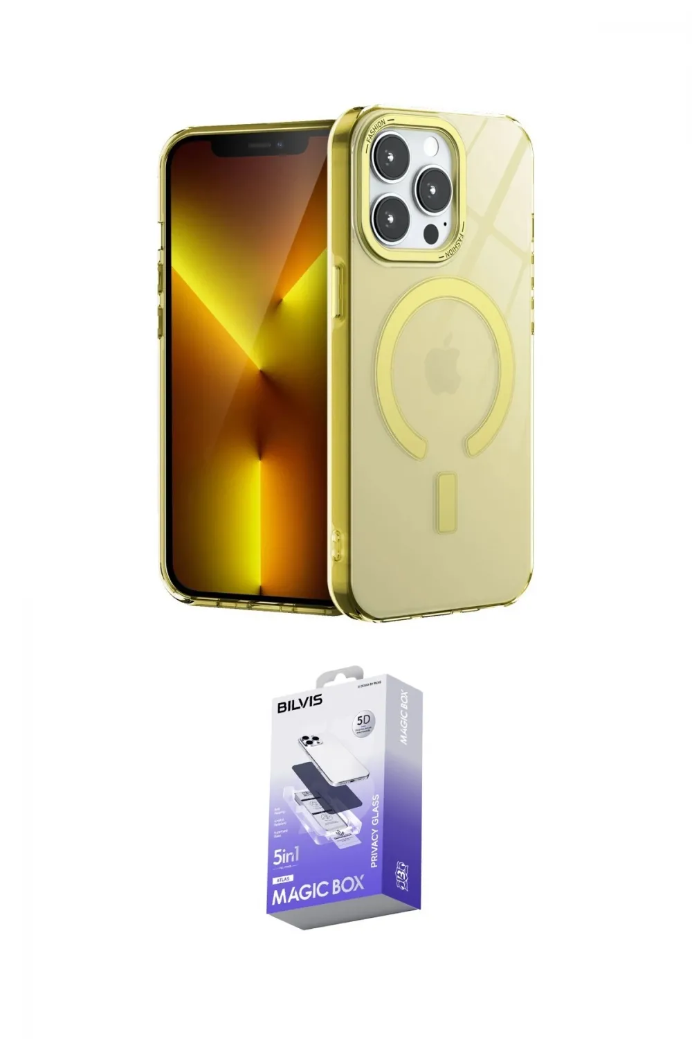 ieg™ iPhone 14 Pro Max Kılıf Yankı Çizgi - Siyah Bilvis 5in1 5D Magic Hayalet Cam Ekran Koruyucu