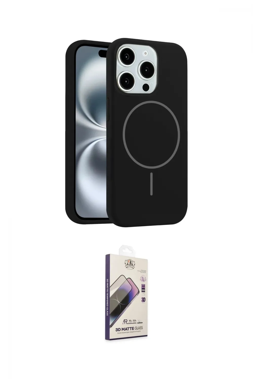 ieg™ iPhone 14 Pro Max Kılıf Yankı Form Serisi - Siyah Bilvis 3D Mat Cam Ekran Koruyucu