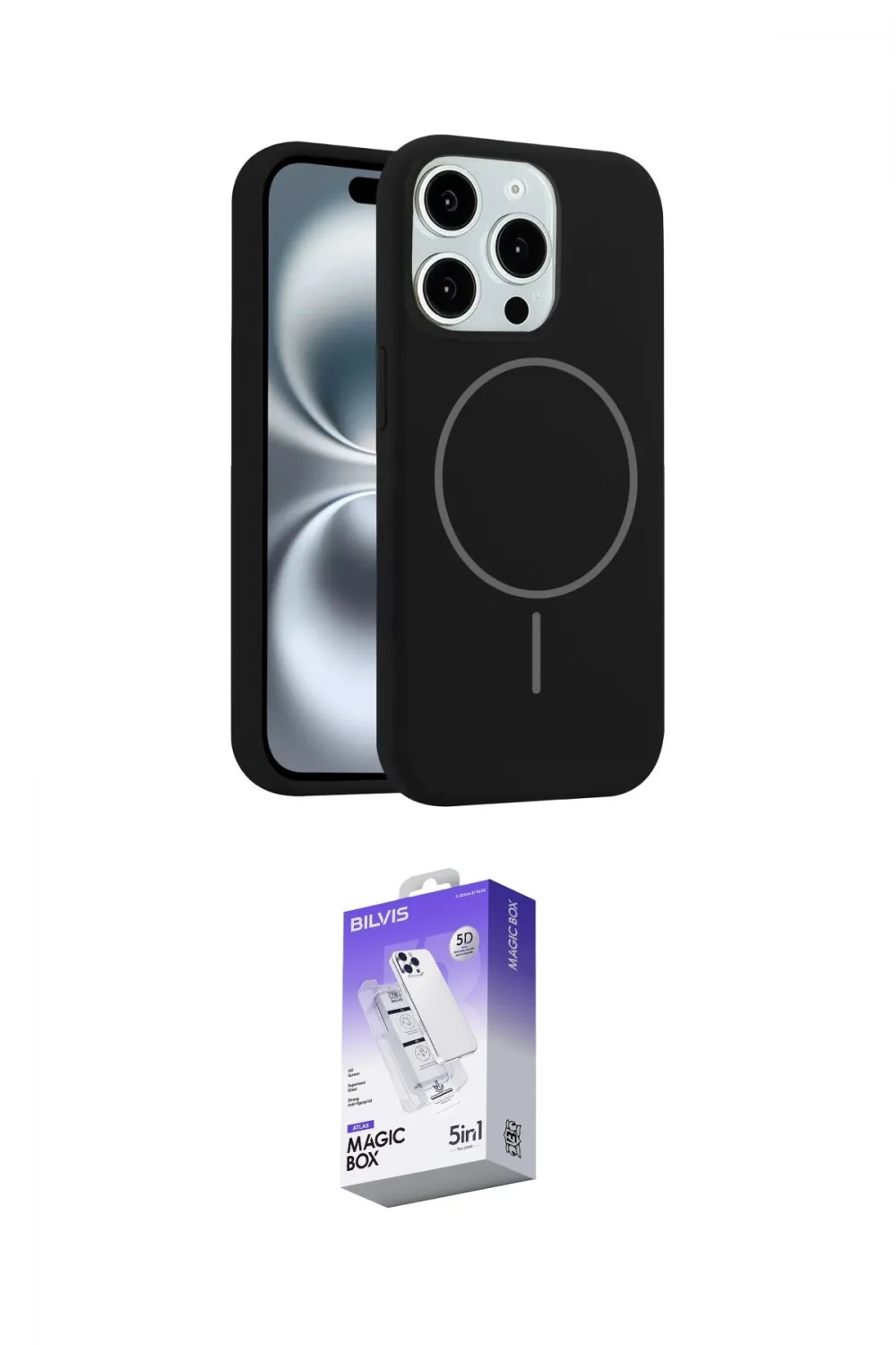ieg™ iPhone 14 Pro Max Kılıf Yankı Form Serisi - Siyah Bilvis 5in1 3D Magic Cam Ekran Koruyucu