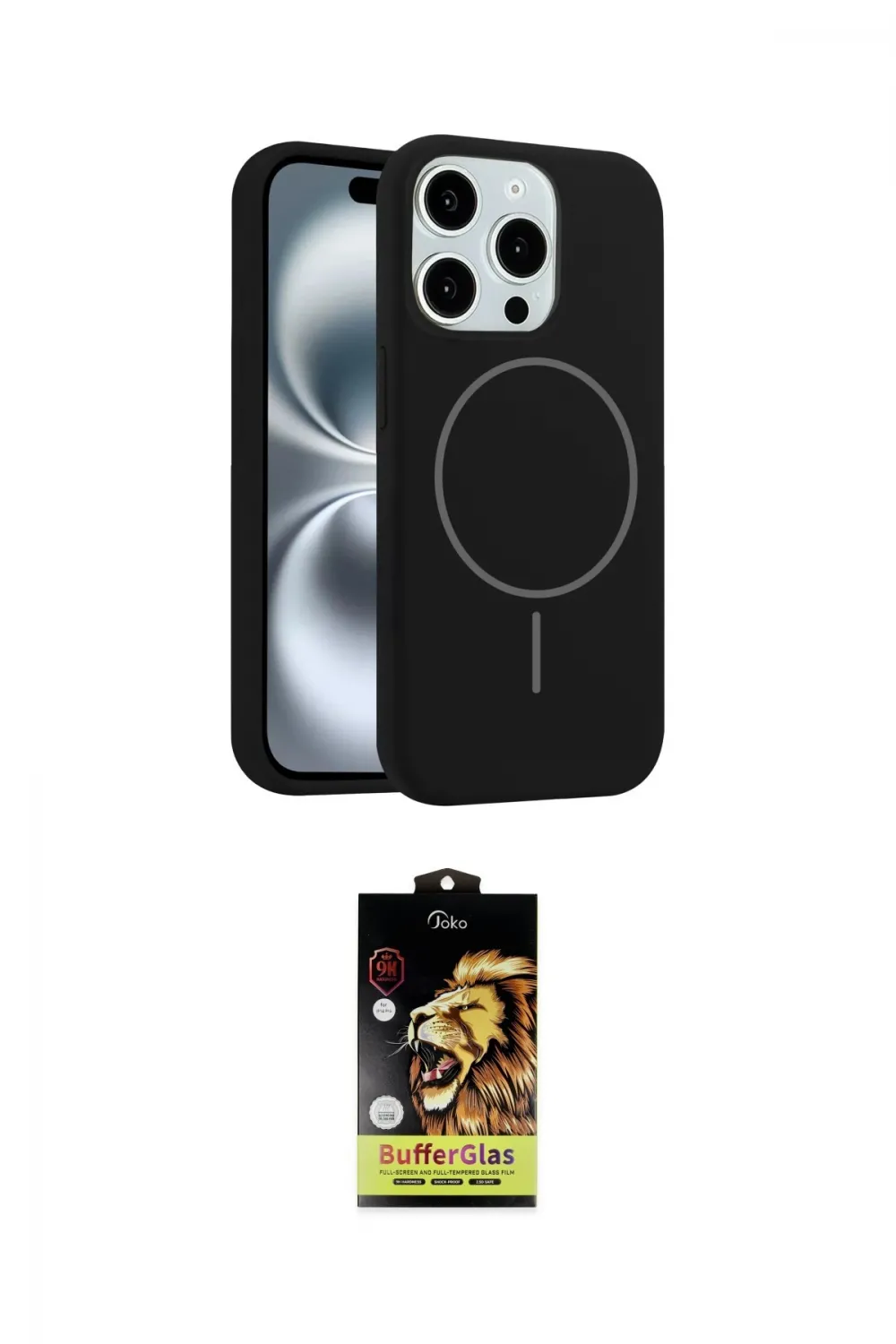 ieg™ iPhone 14 Pro Max Kılıf Yankı Form Serisi - Siyah Buffer Cam Ekran Koruyucu