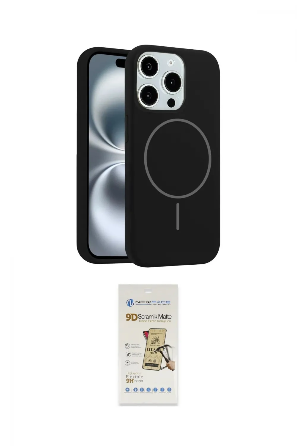 ieg™ iPhone 14 Pro Max Kılıf Yankı Form Serisi - Siyah Mat Seramik Nano Ekran Koruyucu