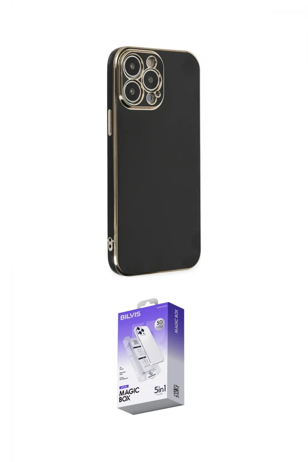 ieg™ iPhone 14 Pro Max Kılıf Yankı Serisi - Siyah Bilvis 5in1 3D Magic Cam Ekran Koruyucu