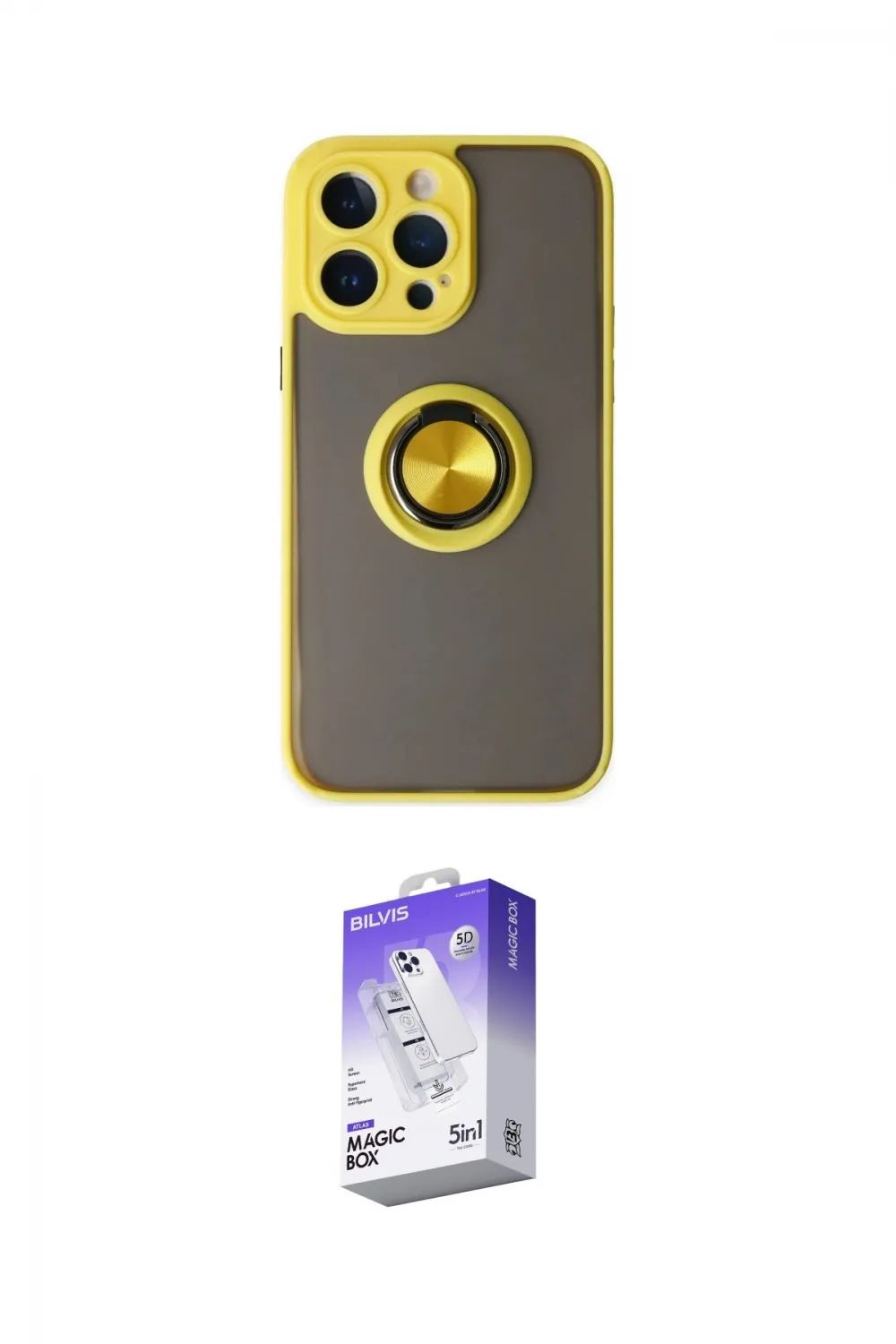 ieg™ iPhone 14 Pro Max Kılıf Yörünge Çizgi - Siyah Bilvis 5in1 3D Magic Cam Ekran Koruyucu