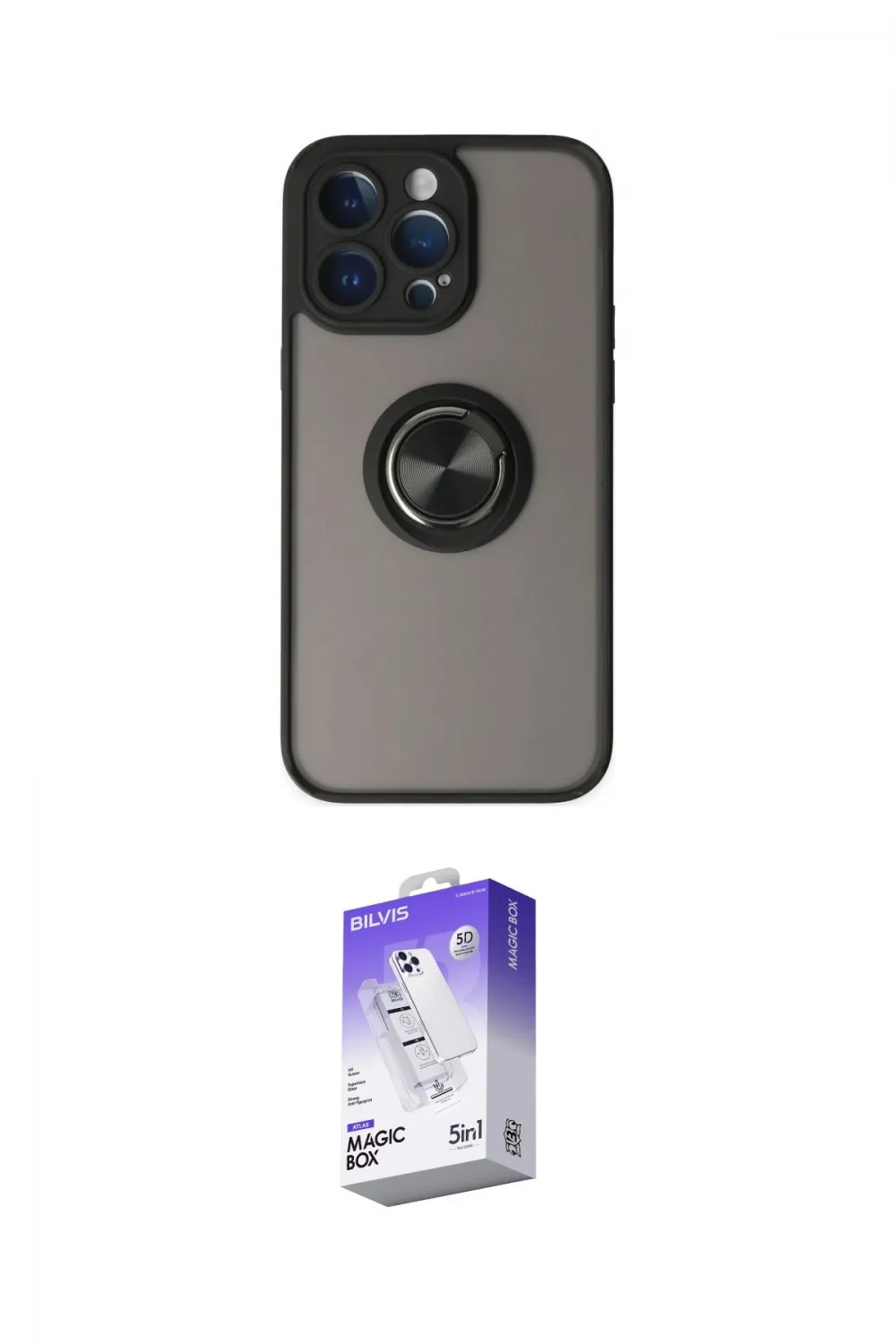 ieg™ iPhone 14 Pro Max Kılıf Yörünge Çizgi - Siyah Bilvis 5in1 3D Magic Cam Ekran Koruyucu