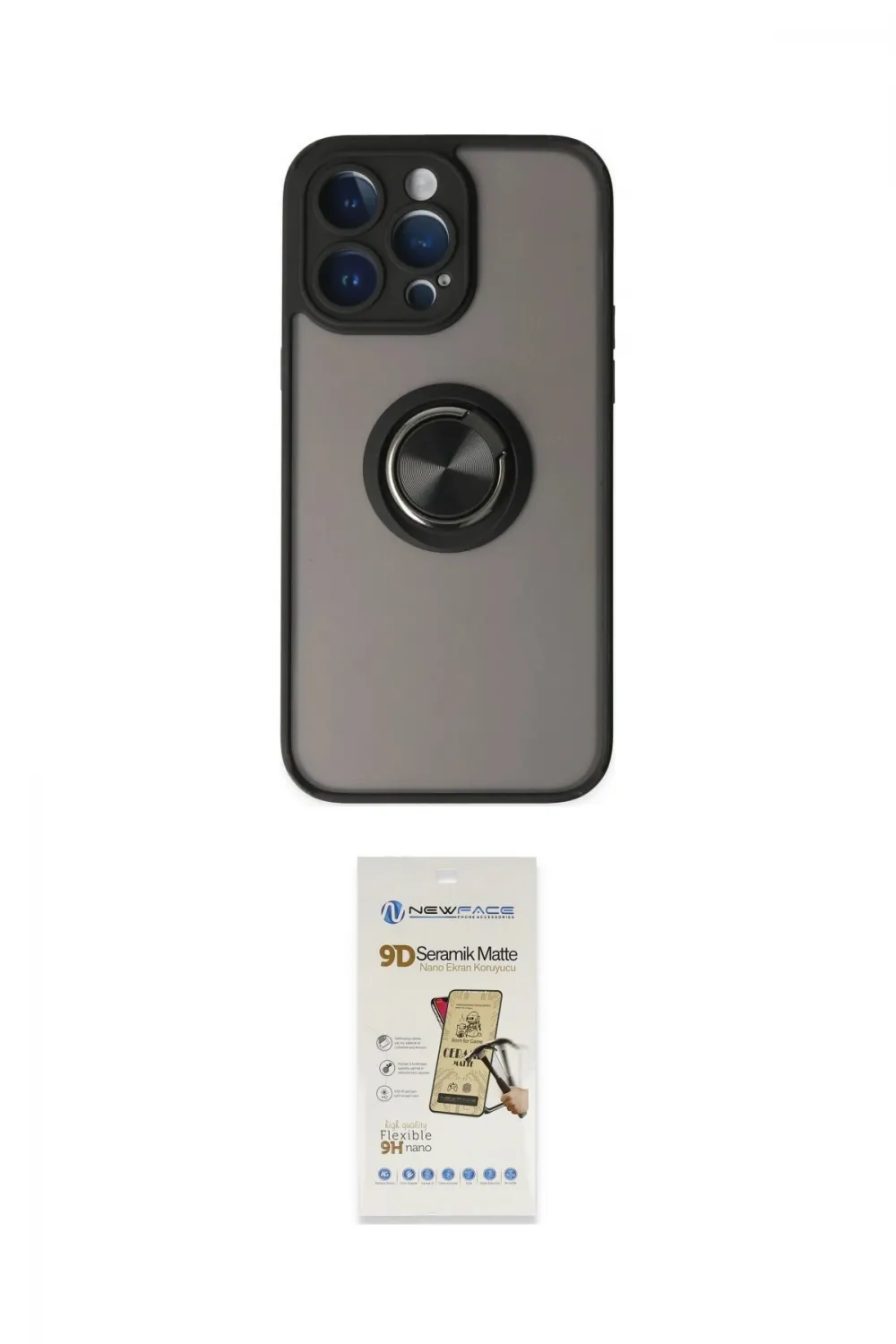 ieg™ iPhone 14 Pro Max Kılıf Yörünge Çizgi - Siyah Mat Seramik Nano Ekran Koruyucu
