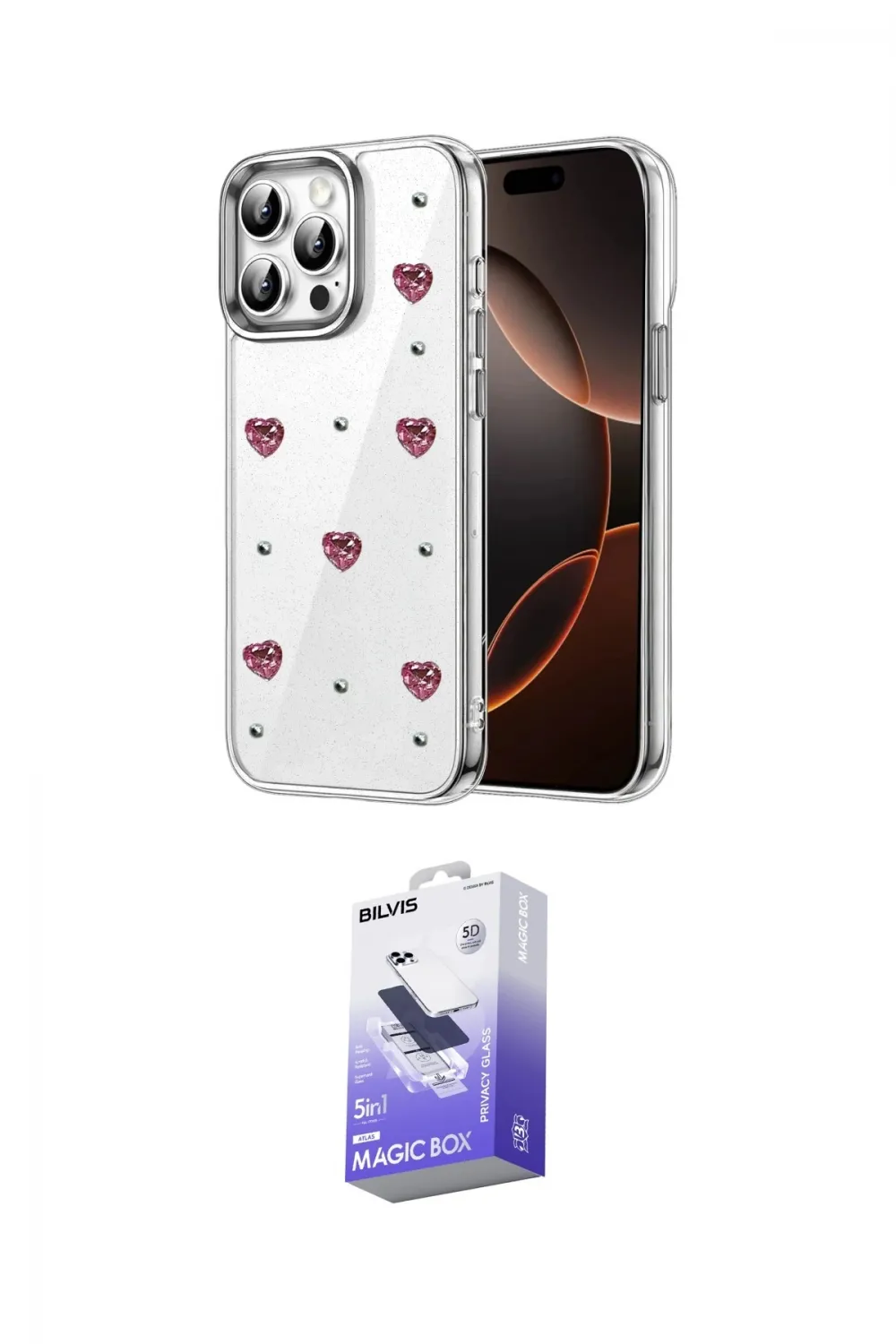 ieg™ iPhone 14 Pro Max Kılıf Yörünge Form - Siyah Bilvis 5in1 5D Magic Hayalet Cam Ekran Koruyucu