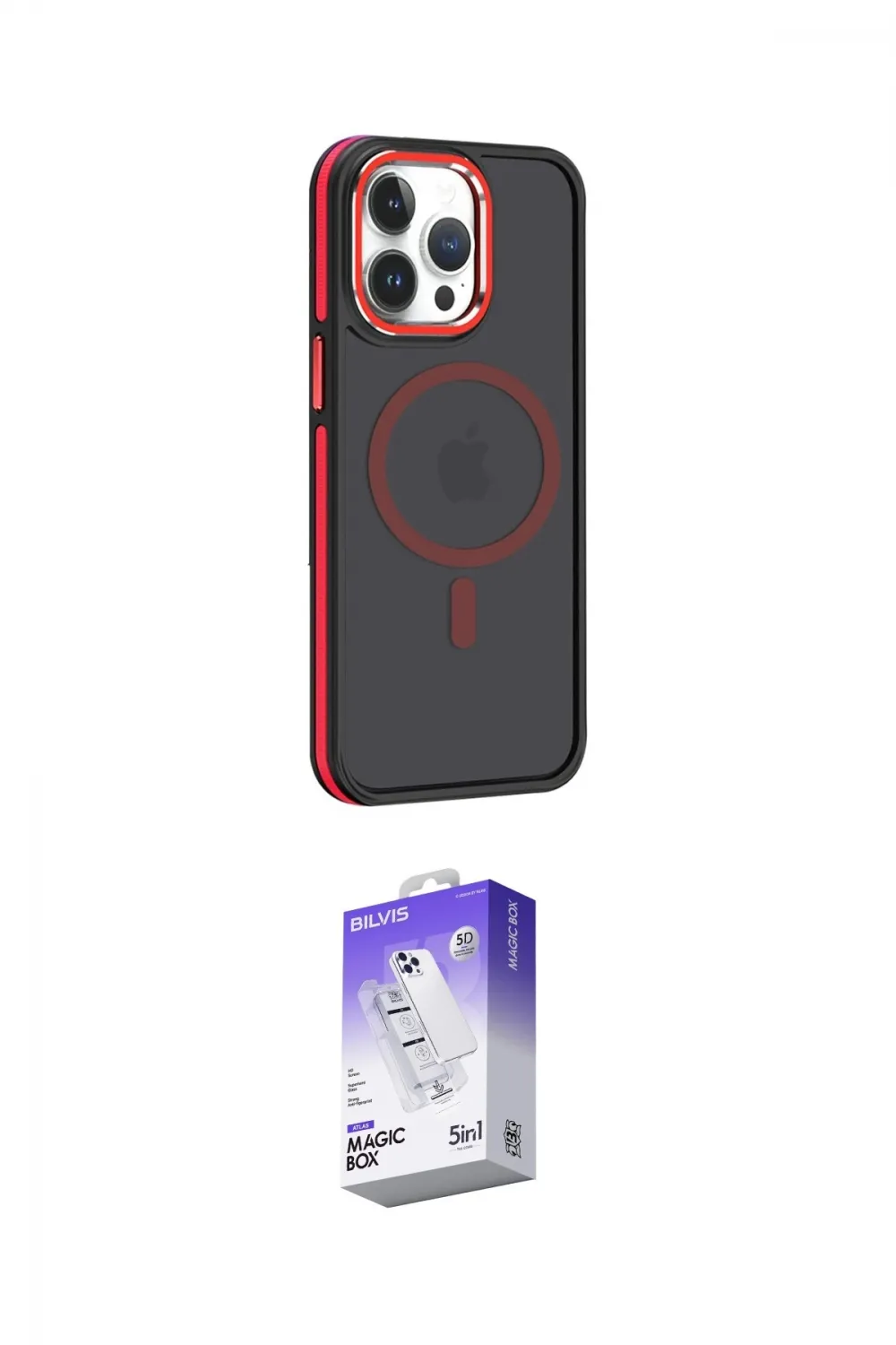 ieg™ iPhone 14 Pro Max Kılıf Yörünge Klasik - Siyah Bilvis 5in1 3D Magic Cam Ekran Koruyucu