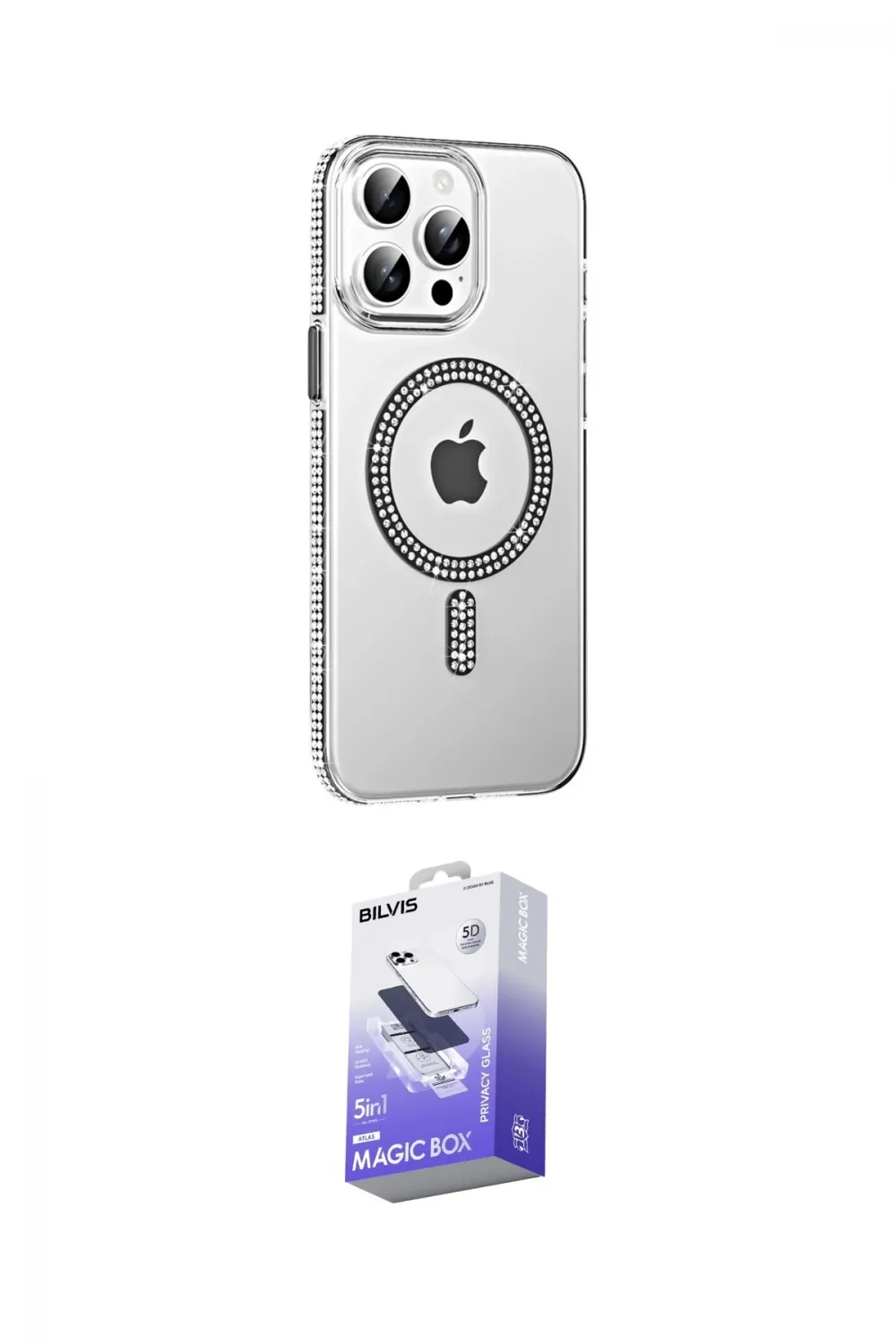 ieg™ iPhone 14 Pro Max Kılıf Yörünge Koleksiyonu - Siyah Bilvis 5in1 5D Magic Hayalet Cam Ekran Koruyucu