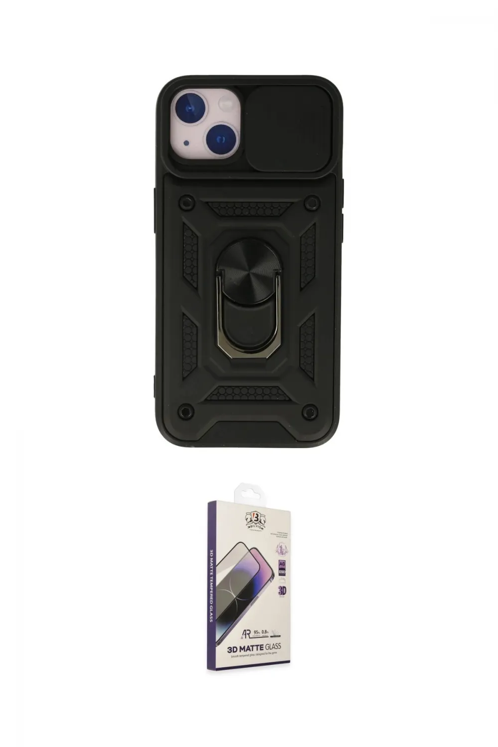 ieg™ iPhone 15 Kılıf Ahenk Klasik - Siyah Bilvis 3D Mat Cam Ekran Koruyucu