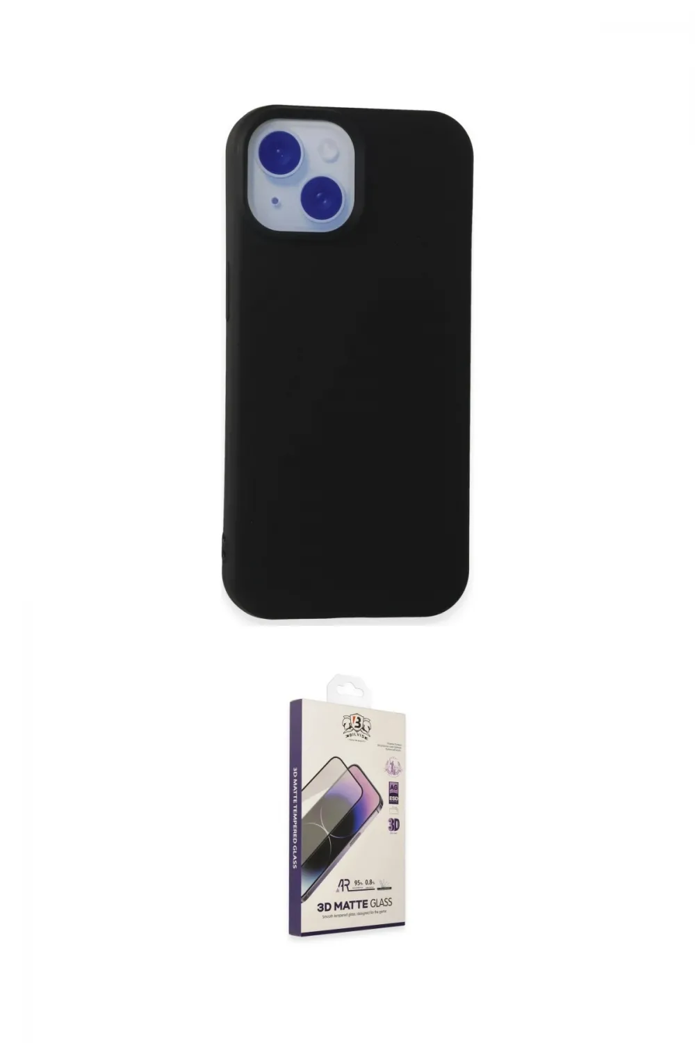 ieg™ iPhone 15 Kılıf Ahenk Serisi - Siyah Bilvis 3D Mat Cam Ekran Koruyucu