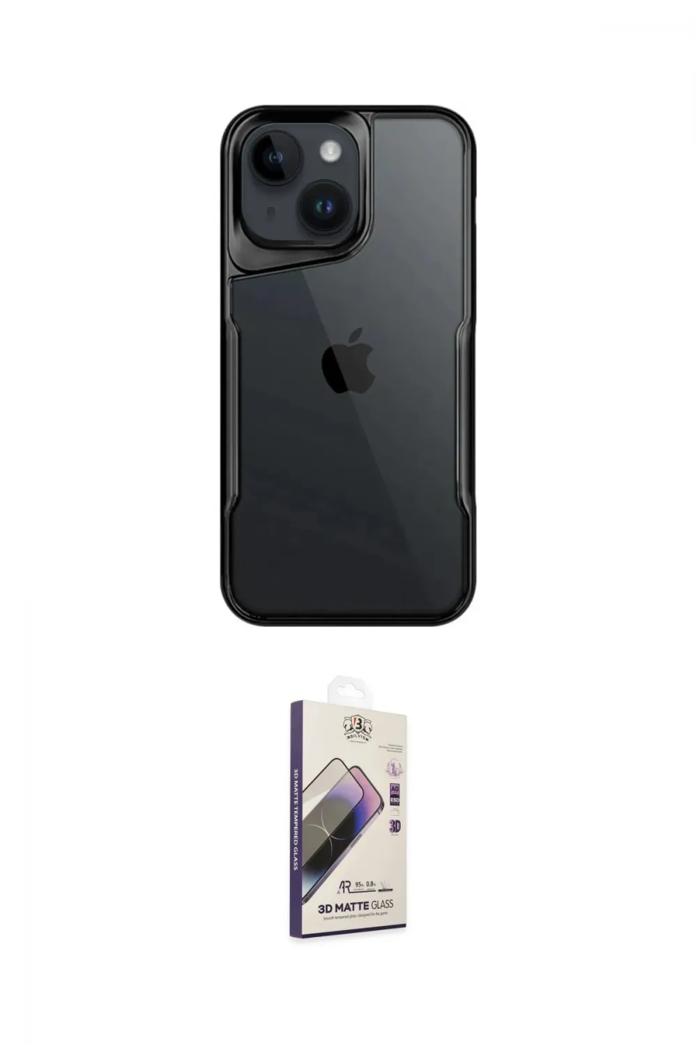 ieg™ iPhone 15 Kılıf Akış Çizgi Koleksiyonu - Siyah Bilvis 3D Mat Cam Ekran Koruyucu