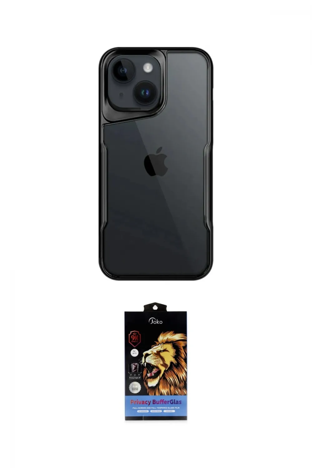 ieg™ iPhone 15 Kılıf Akış Çizgi Koleksiyonu - Siyah Buffer Hayalet Cam Ekran Koruyucu