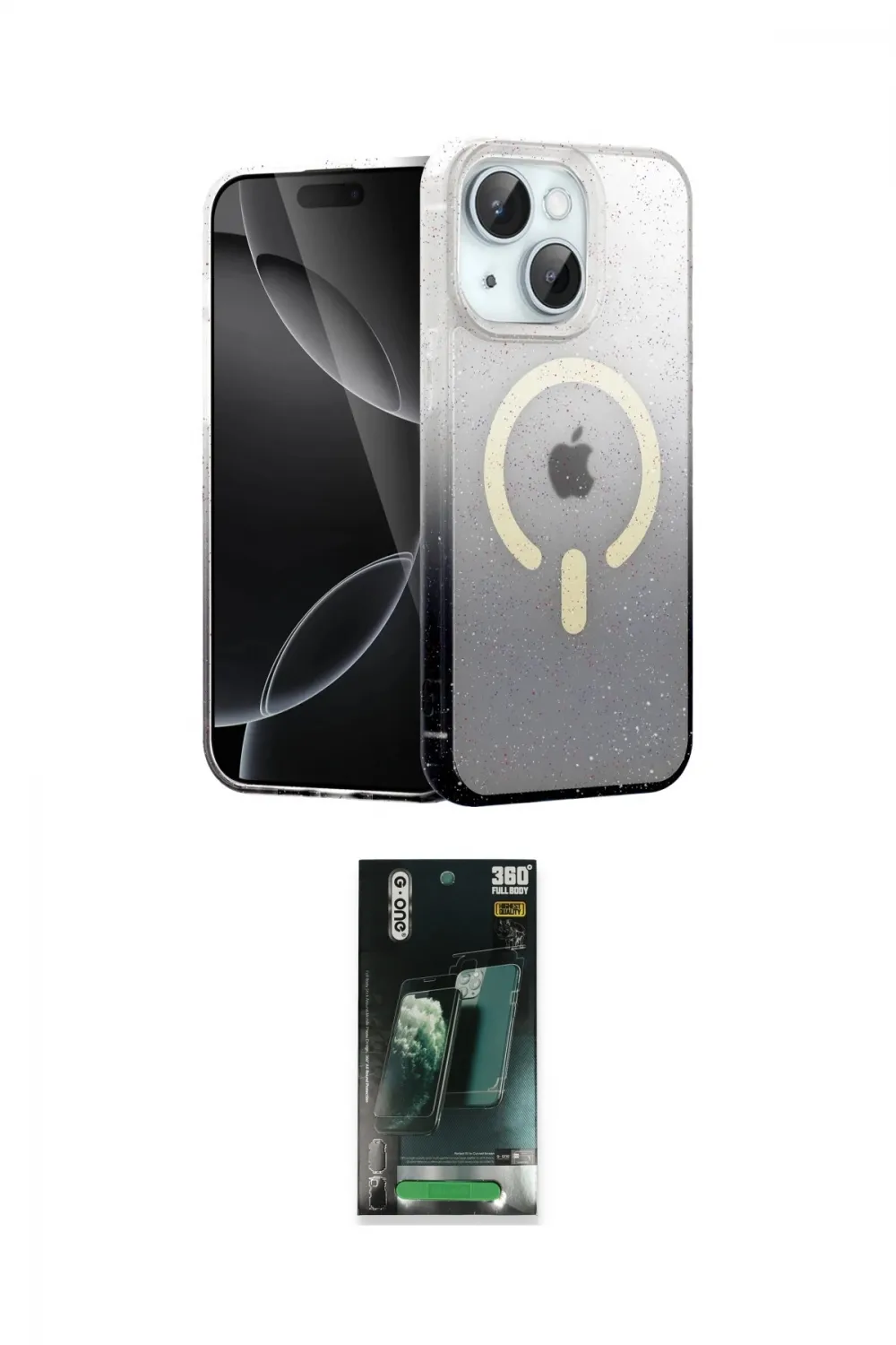 ieg™ iPhone 15 Kılıf Eksen Minimal Özel Seri - Şeffaf 360 Full Body Arka Koruyucu