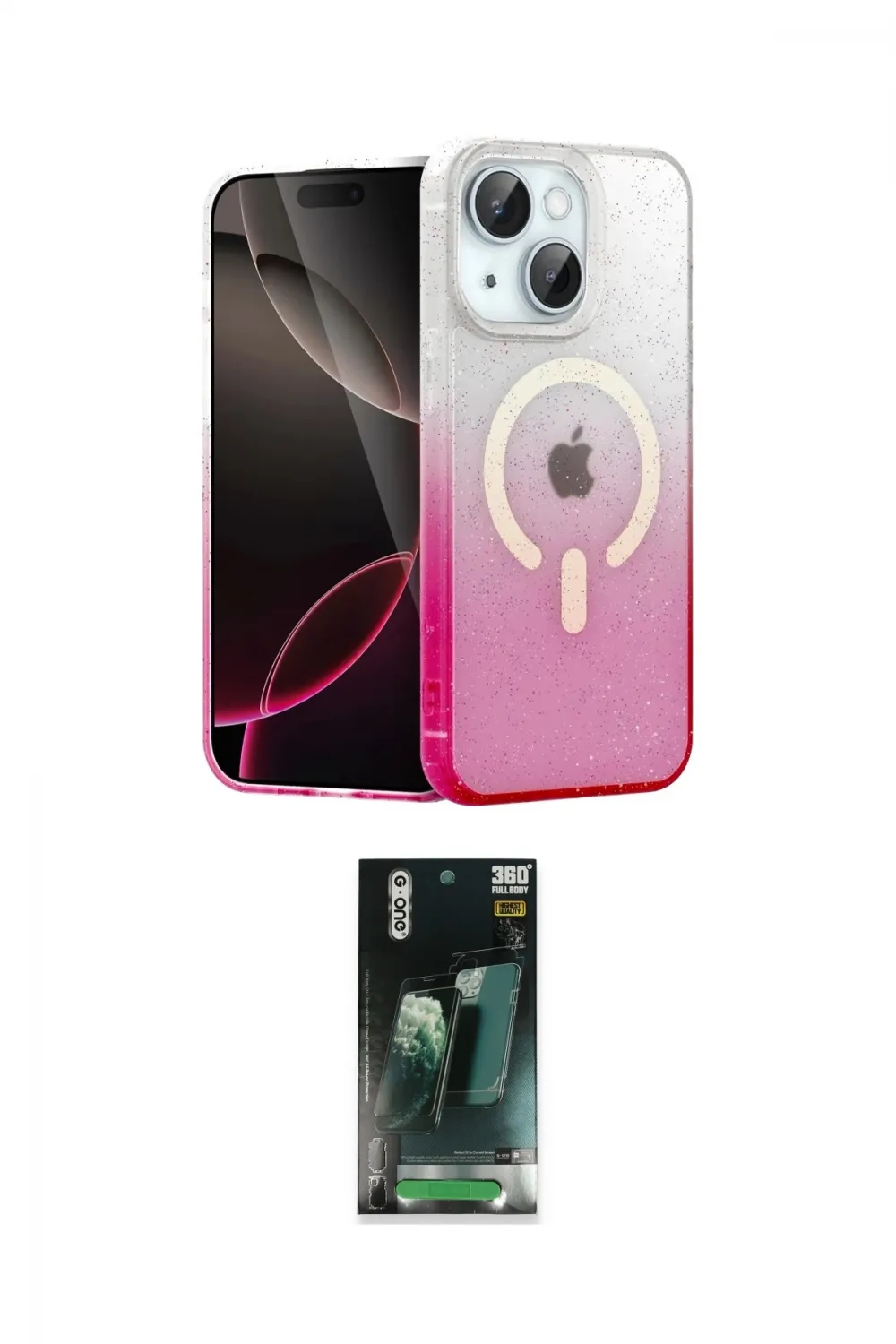 ieg™ iPhone 15 Kılıf Eksen Minimal Özel Seri - Siyah 360 Mat Full Body Arka Koruyucu