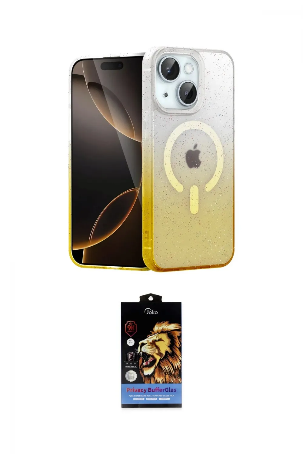 ieg™ iPhone 15 Kılıf Eksen Minimal Özel Seri - Siyah Buffer Hayalet Cam Ekran Koruyucu