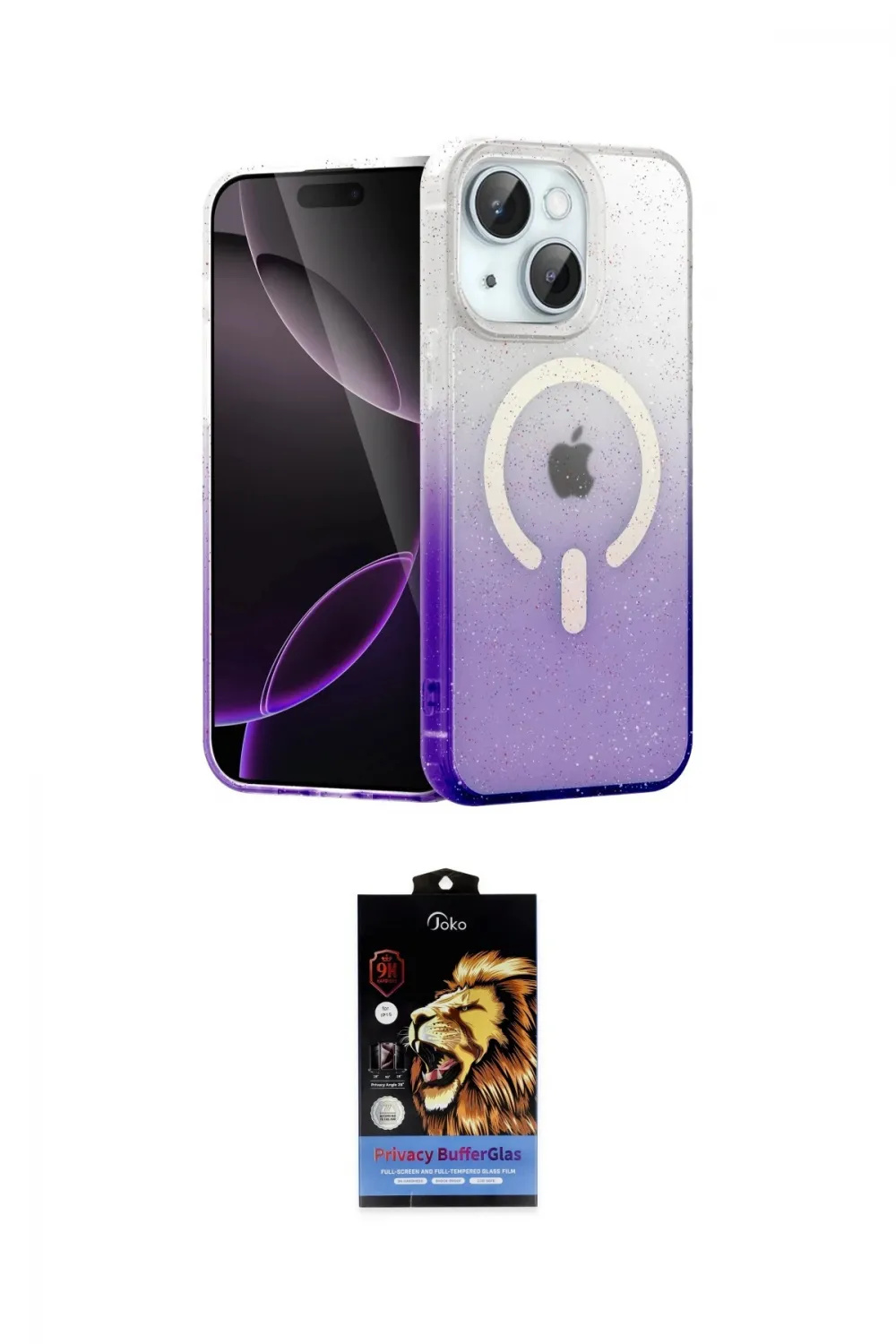 ieg™ iPhone 15 Kılıf Eksen Minimal Özel Seri - Siyah Buffer Hayalet Cam Ekran Koruyucu