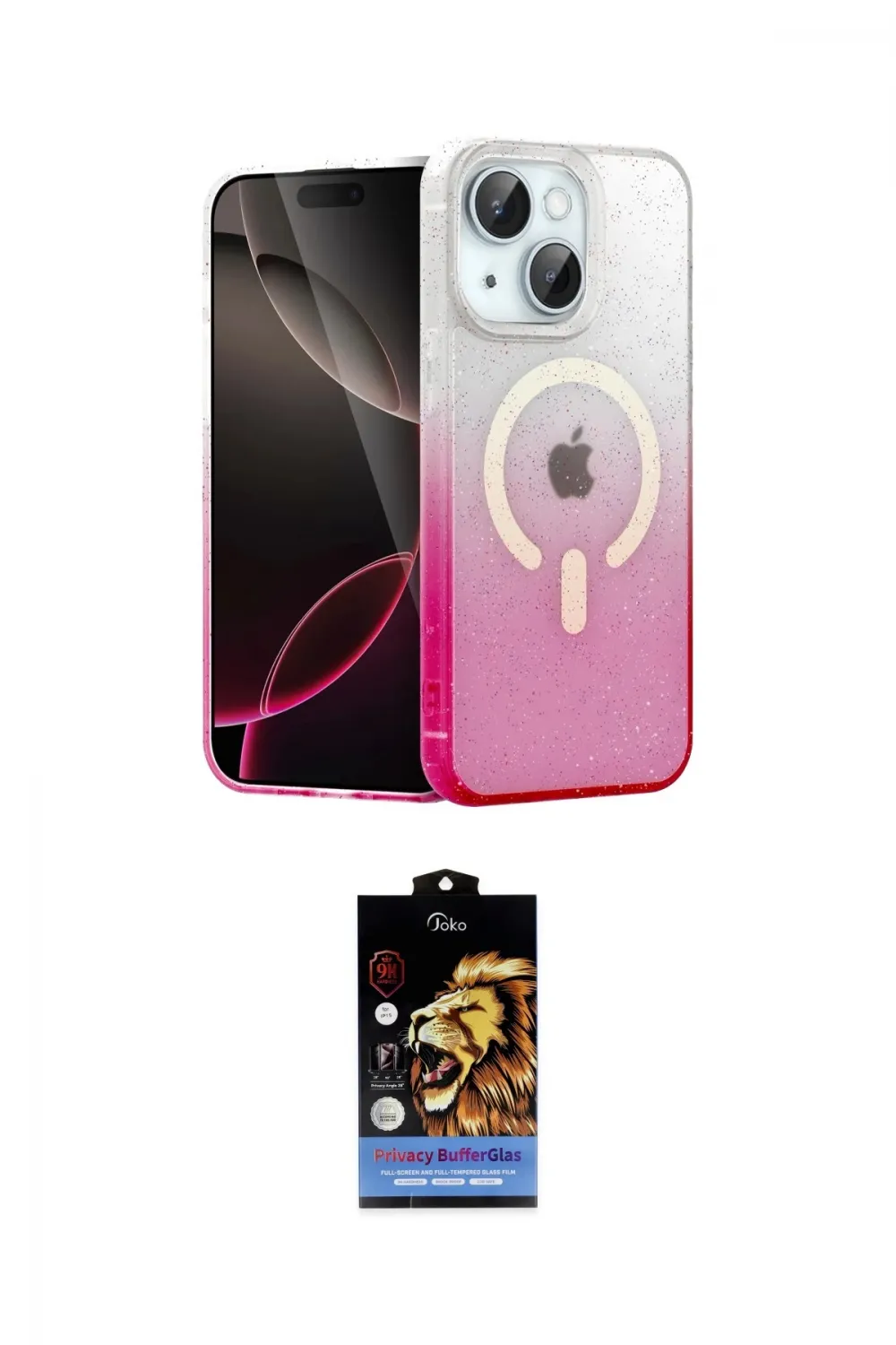 ieg™ iPhone 15 Kılıf Eksen Minimal Özel Seri - Siyah Buffer Hayalet Cam Ekran Koruyucu