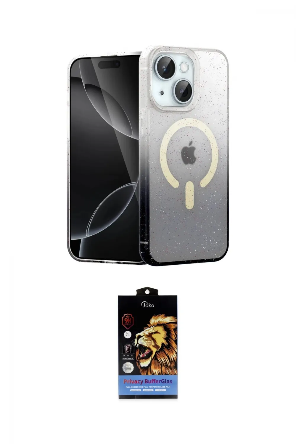 ieg™ iPhone 15 Kılıf Eksen Minimal Özel Seri - Siyah Buffer Hayalet Cam Ekran Koruyucu