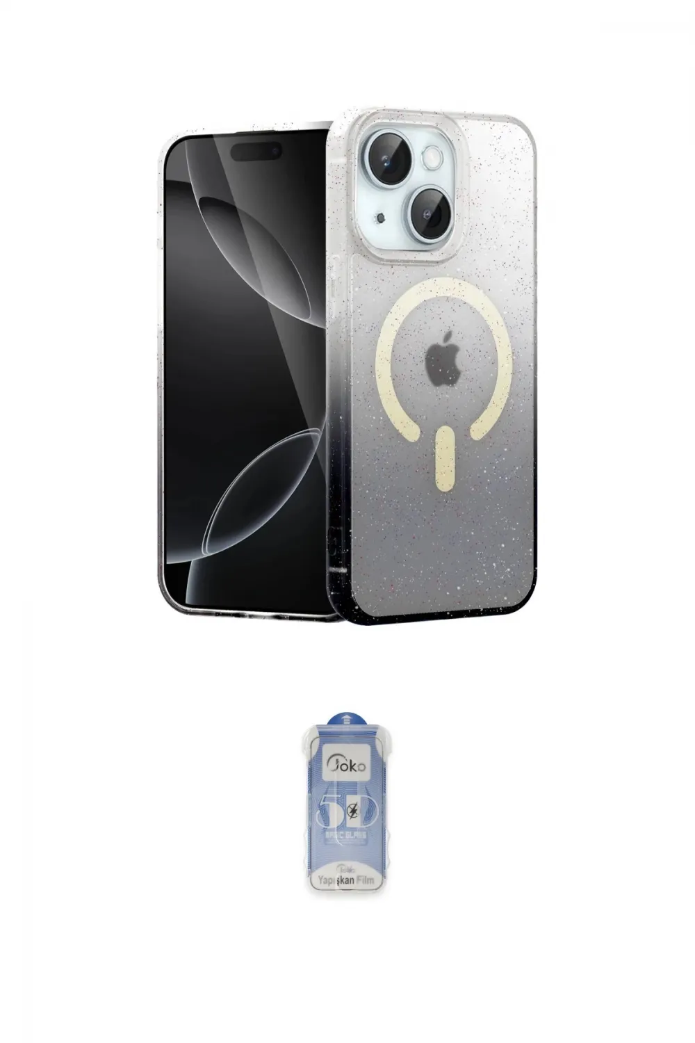 ieg™ iPhone 15 Kılıf Eksen Minimal Özel Seri - Siyah Joko Magic 5D Cam