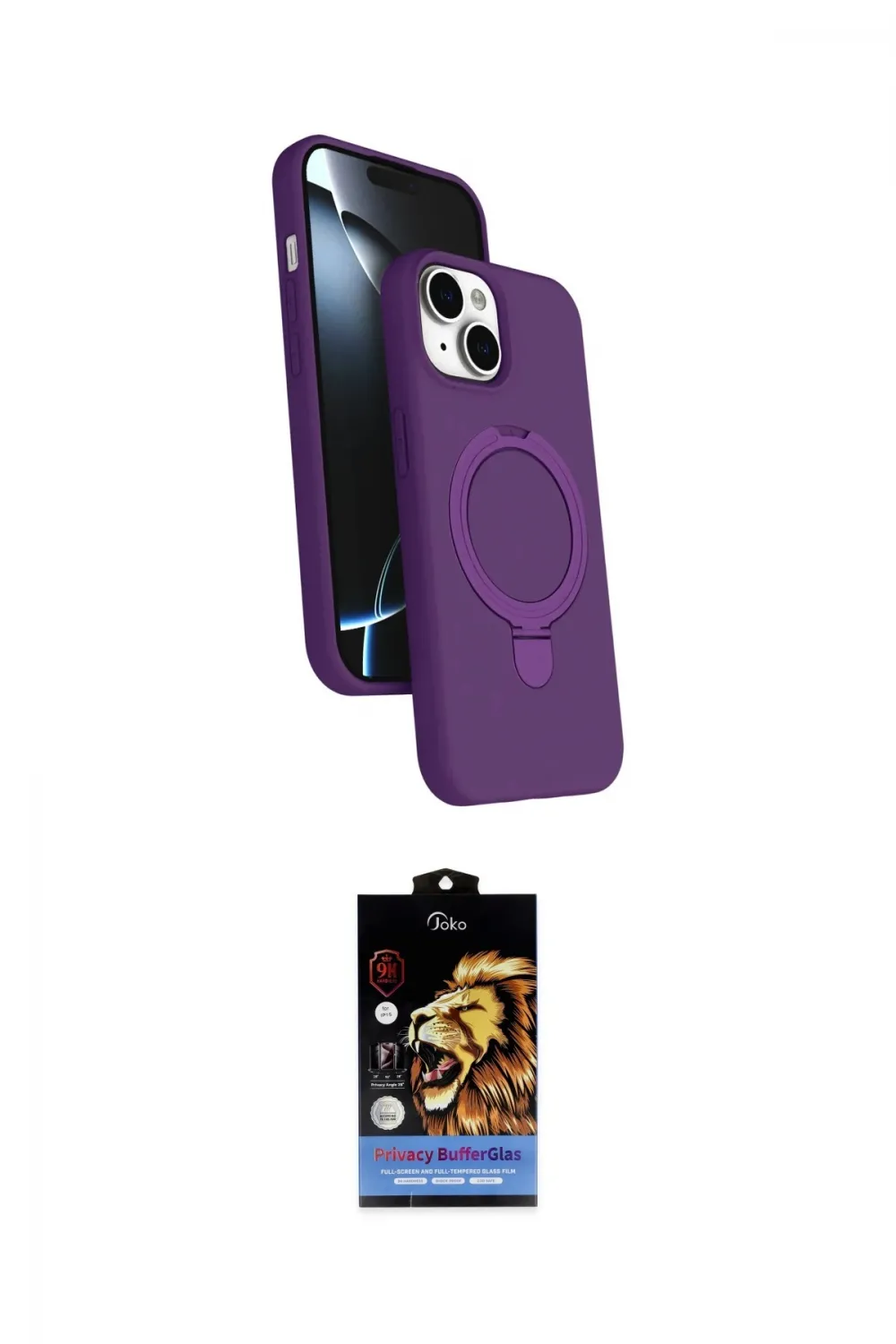 ieg™ iPhone 15 Kılıf İz Işık Koleksiyonu - Siyah Buffer Hayalet Cam Ekran Koruyucu