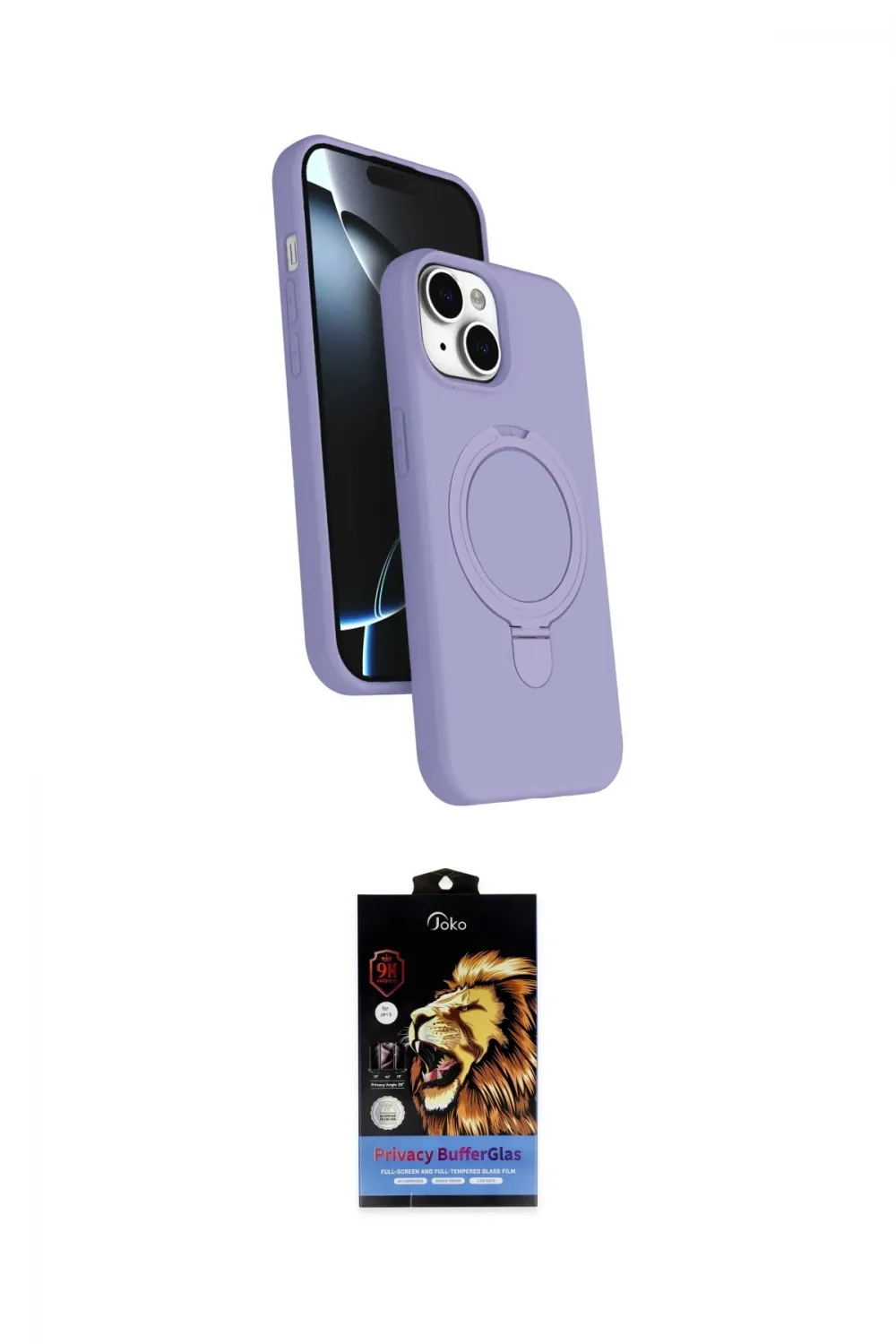 ieg™ iPhone 15 Kılıf İz Işık Koleksiyonu - Siyah Buffer Hayalet Cam Ekran Koruyucu