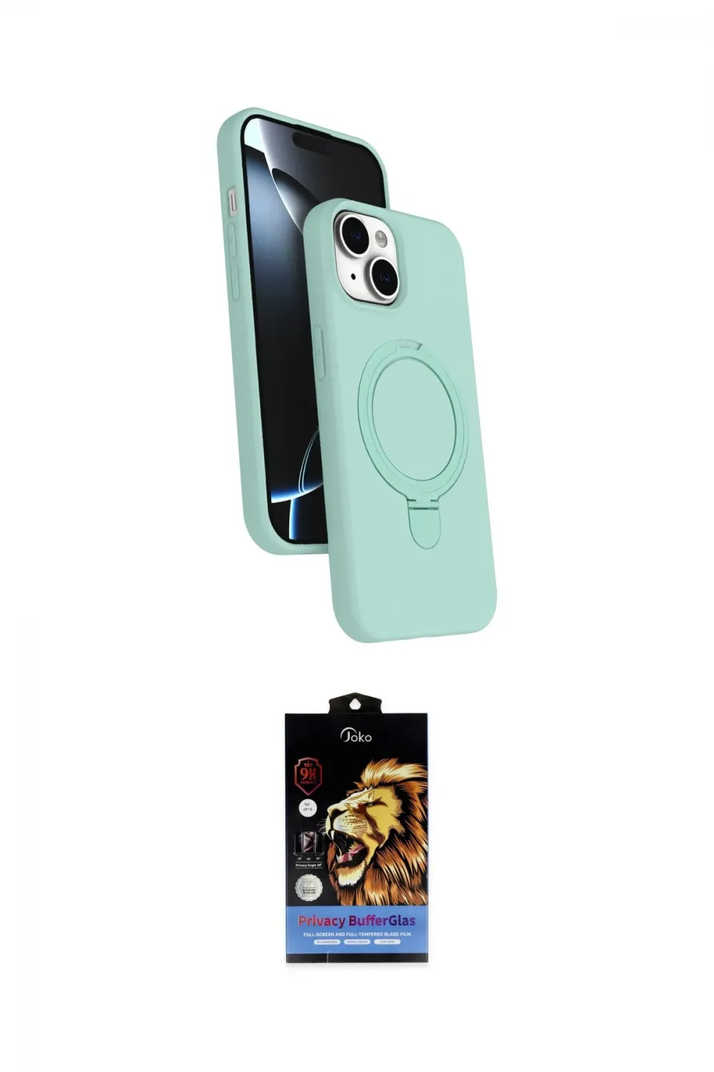 ieg™ iPhone 15 Kılıf İz Işık Koleksiyonu - Siyah Buffer Hayalet Cam Ekran Koruyucu