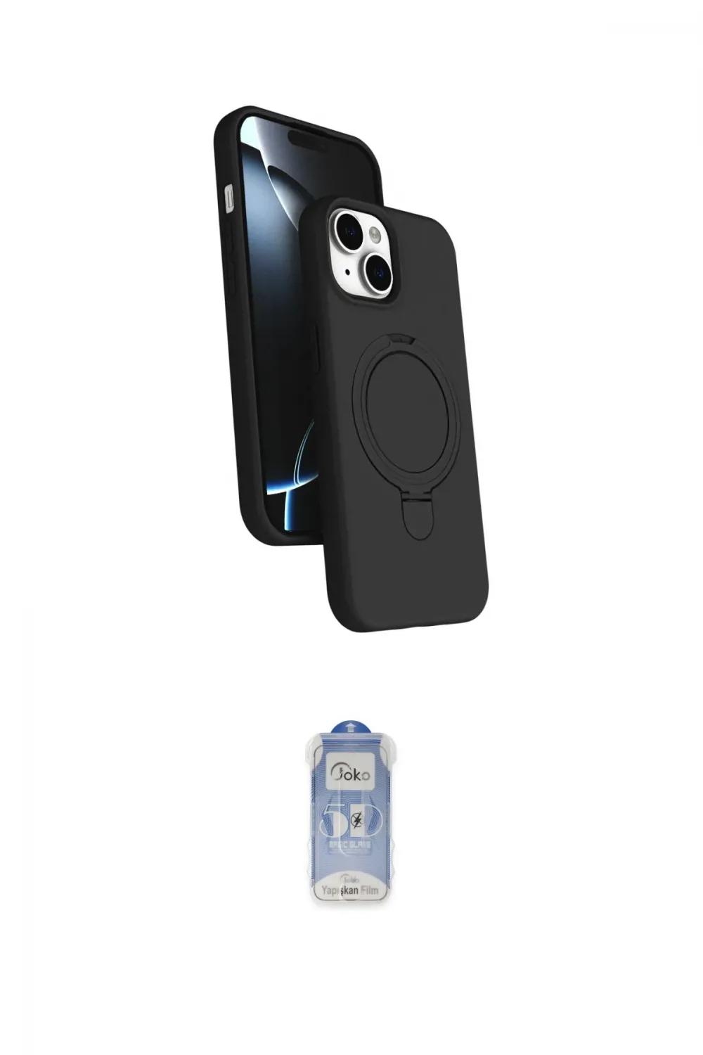 ieg™ iPhone 15 Kılıf İz Işık Koleksiyonu - Siyah Joko Magic 5D Cam