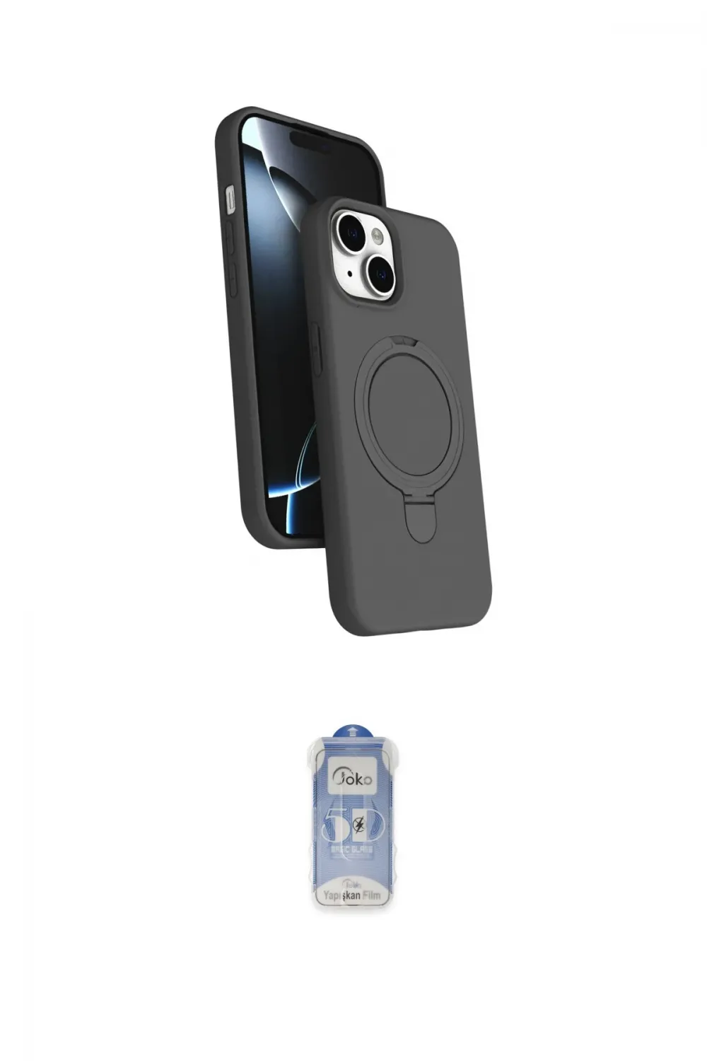 ieg™ iPhone 15 Kılıf İz Işık Koleksiyonu - Siyah Joko Magic 5D Cam