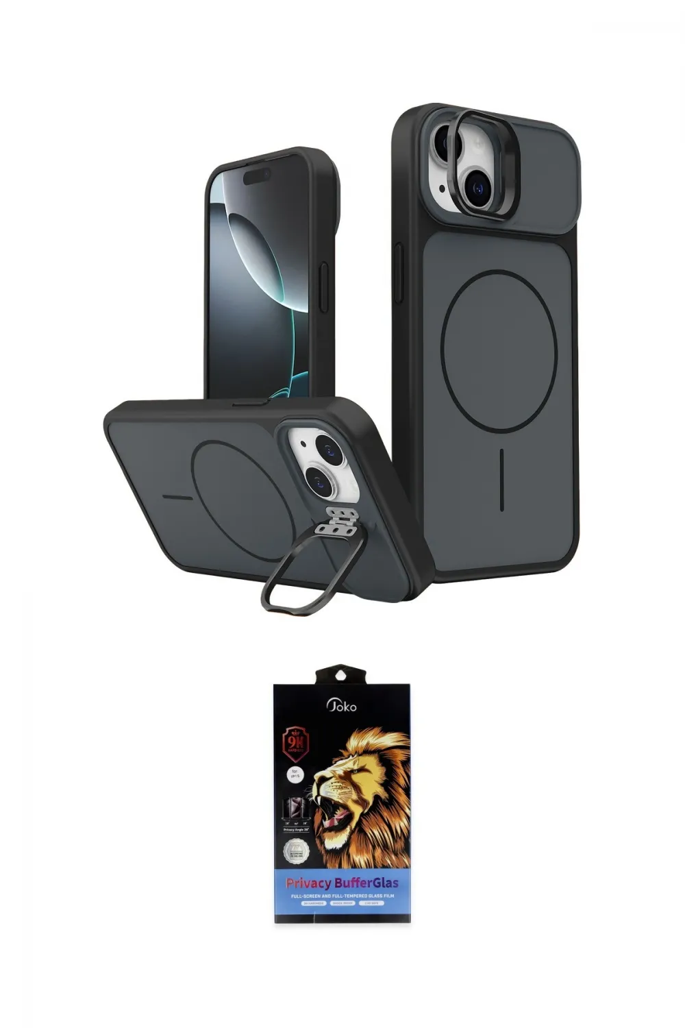 ieg™ iPhone 15 Kılıf İz Modern Prime - Siyah Buffer Hayalet Cam Ekran Koruyucu
