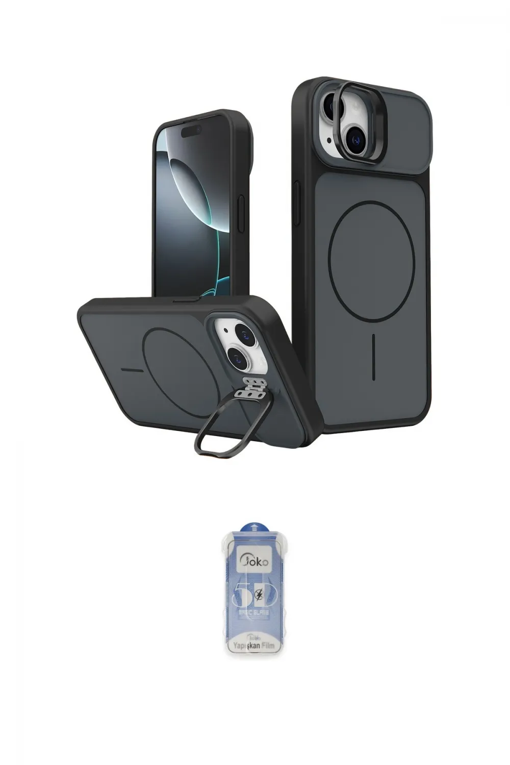 ieg™ iPhone 15 Kılıf İz Modern Prime - Siyah Joko Magic 5D Cam