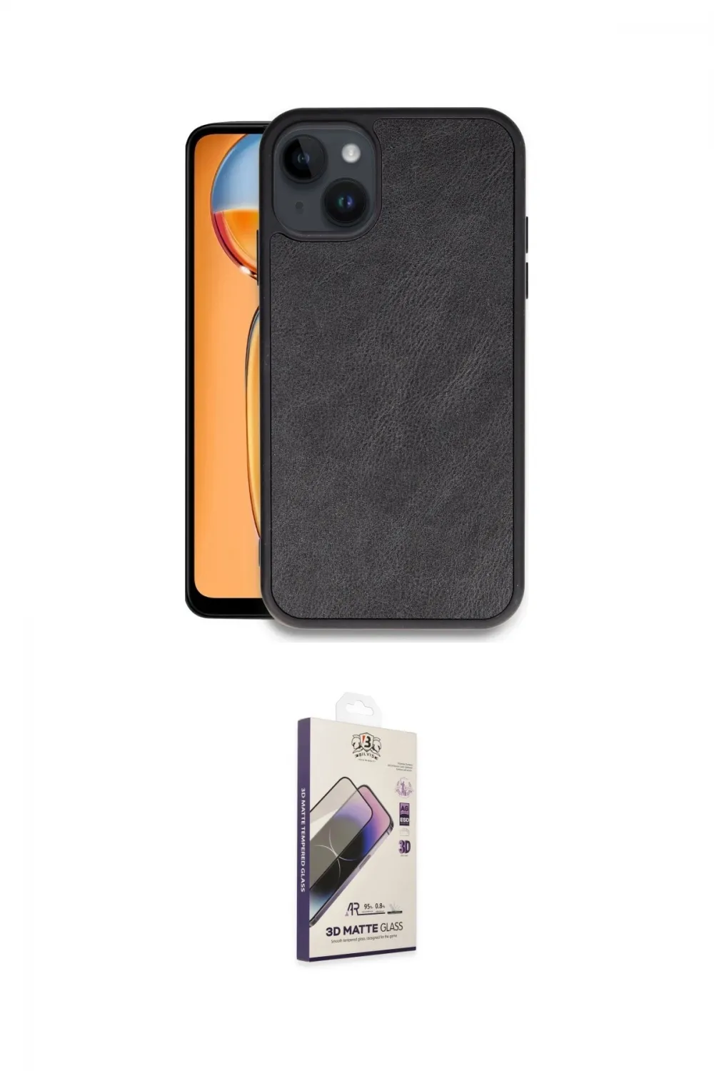 ieg™ iPhone 15 Kılıf Kıvılcım Işık Serisi - Siyah Bilvis 3D Mat Cam Ekran Koruyucu
